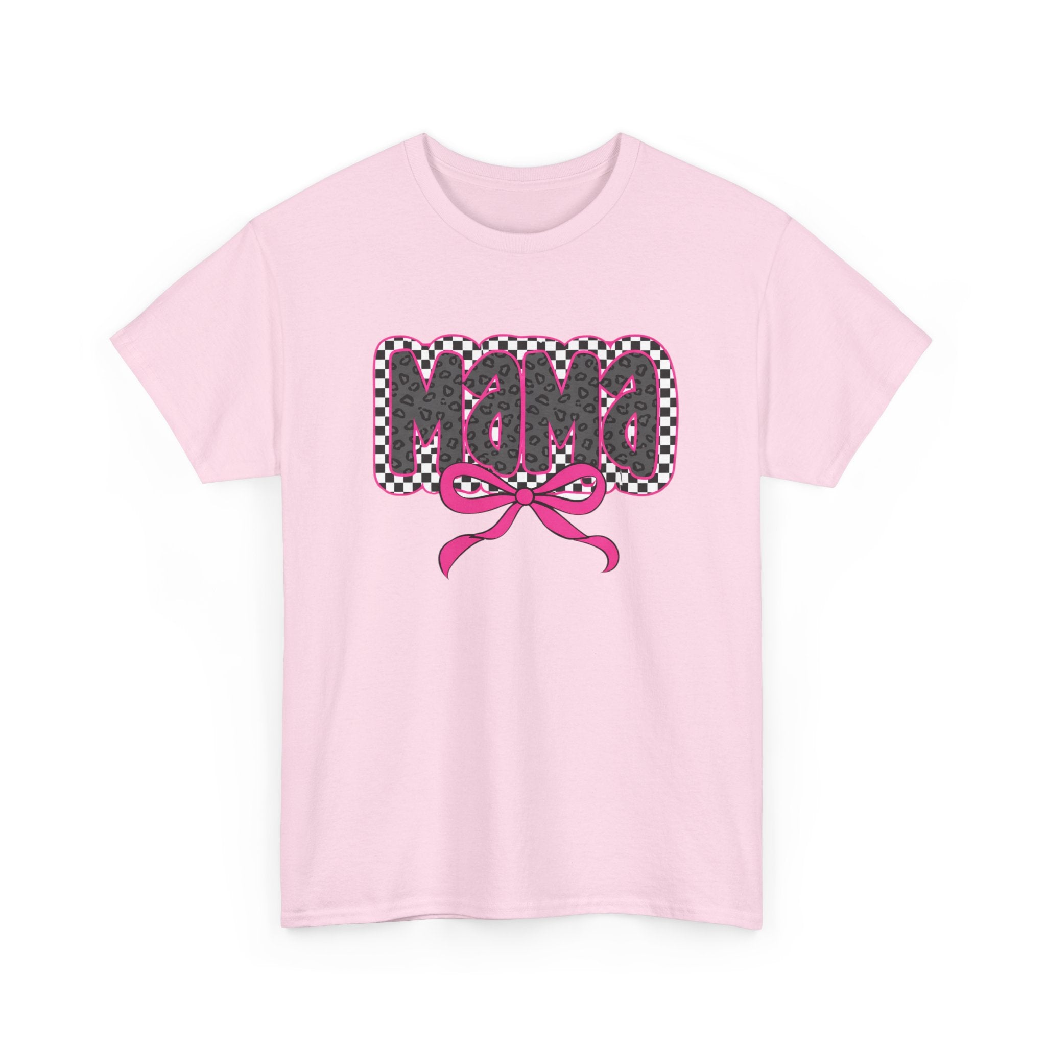 Mama Graphic Tee — Pink Bow Checkerboard Mothers Day Shirt