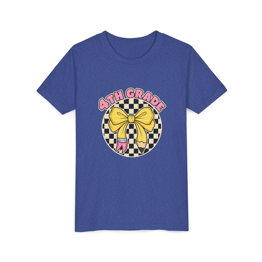 4th Grade Youth Tee — Cute Checkerboard Bow Back-to-School Shirt