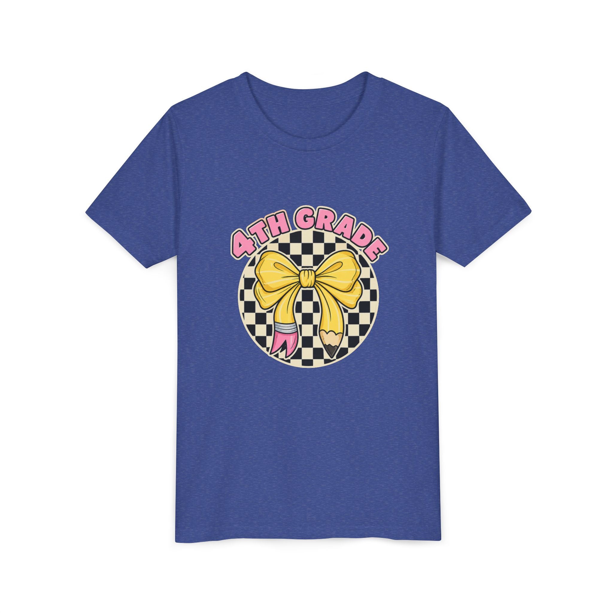 4th Grade Youth Tee — Cute Checkerboard Bow Back-to-School Shirt