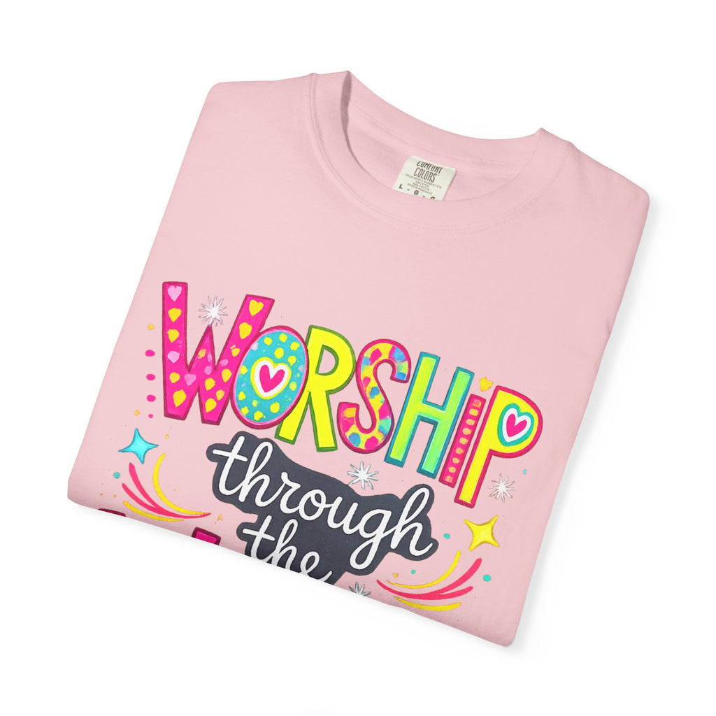 Worship Through the Worry T-Shirt — Colorful Christian Faith Tee