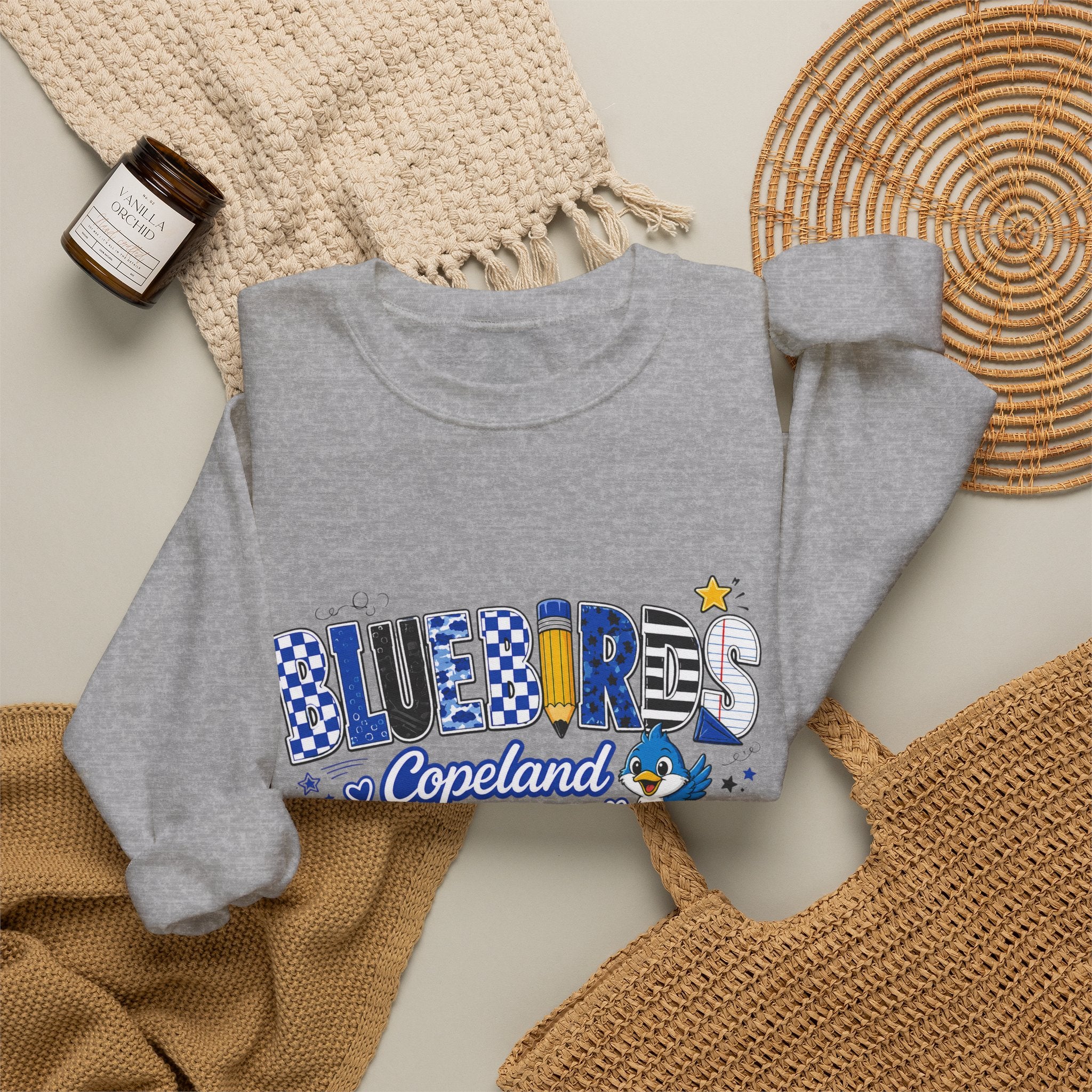 Blueires Copeland Crewneck Sweatshirt — Retro Blue Mascot School Spirit Pullover