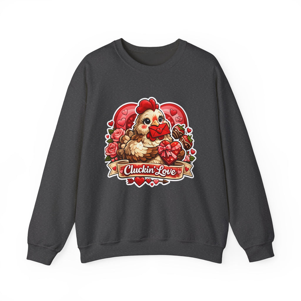 Crewneck Sweatshirt — "Cluckin' Love" Cute Chicken Valentine Design