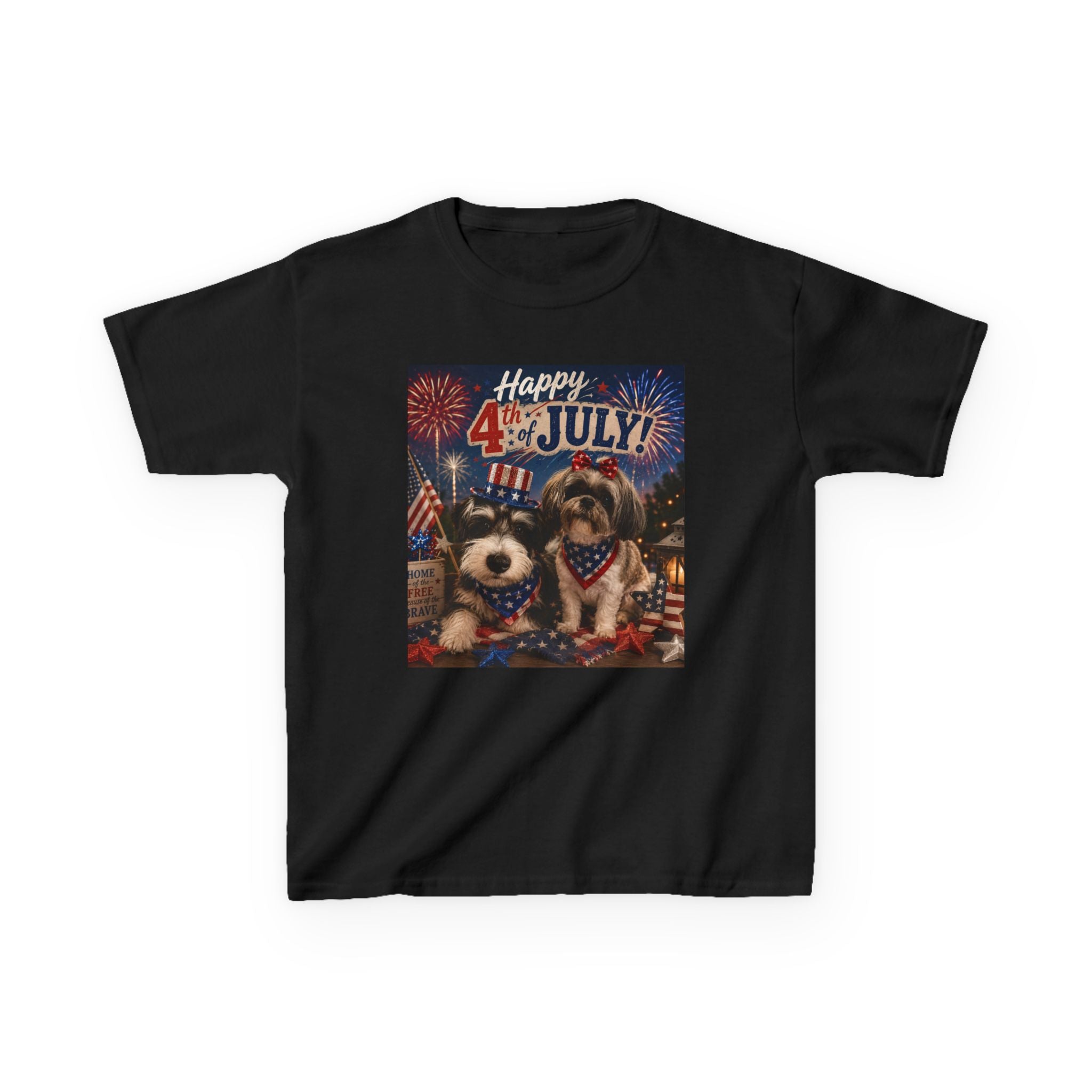 4th of July Kids Tee - Patriotic Dogs 'Happy 4th of July' Graphic Shirt