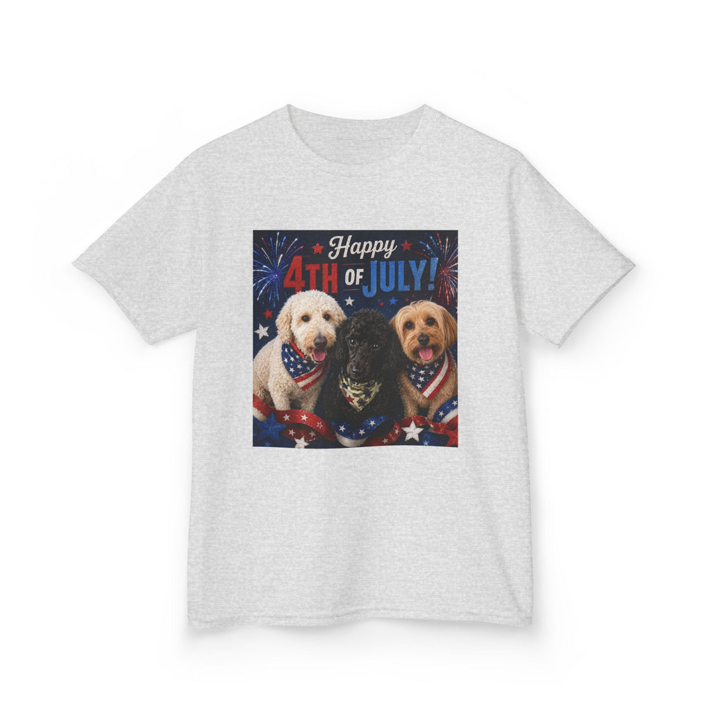 4th of July Kids Tee – Patriotic Dogs "Happy 4th of July"