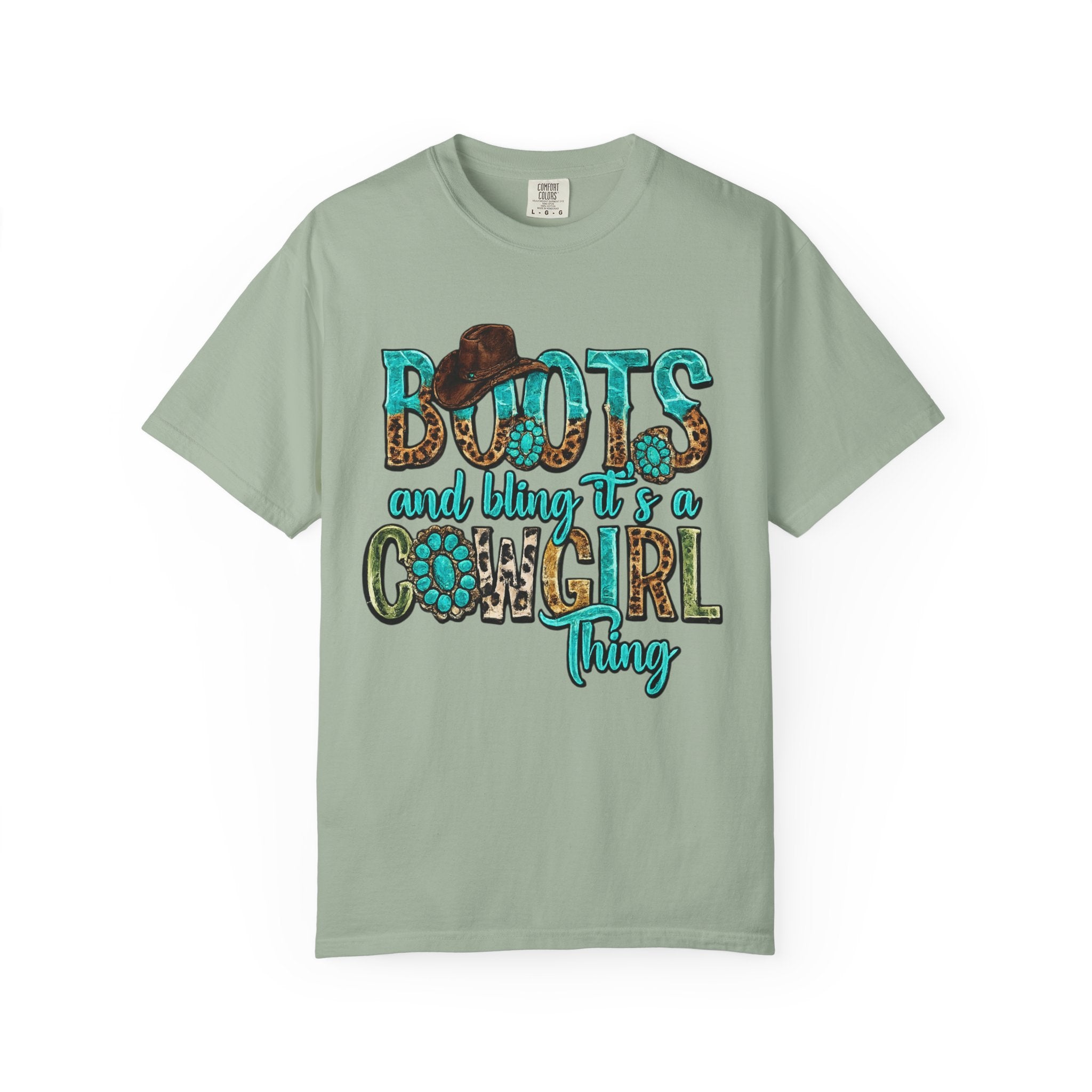 Cowgirl Boots Graphic T-Shirt — "Boots and Bling It's a Cowgirl Thing"