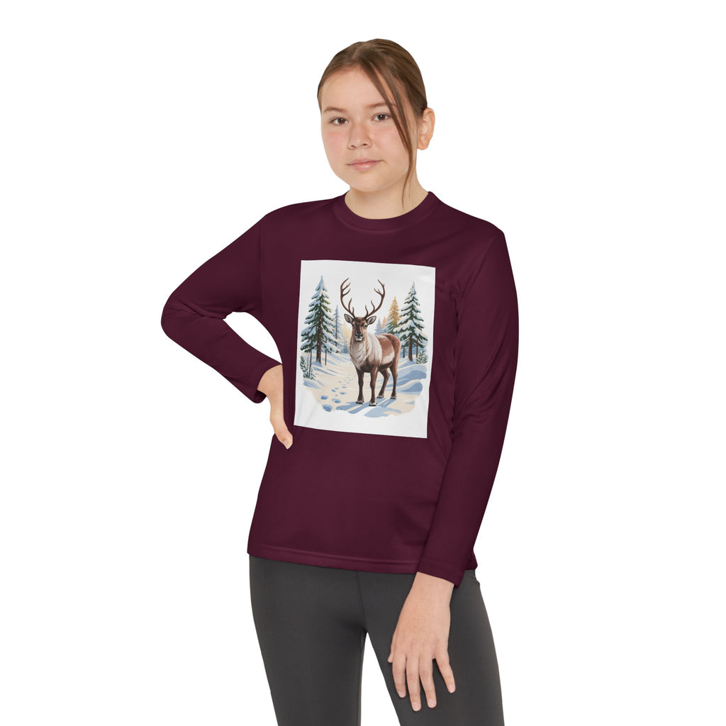 Youth Long Sleeve Tee — Winter Deer Forest Graphic