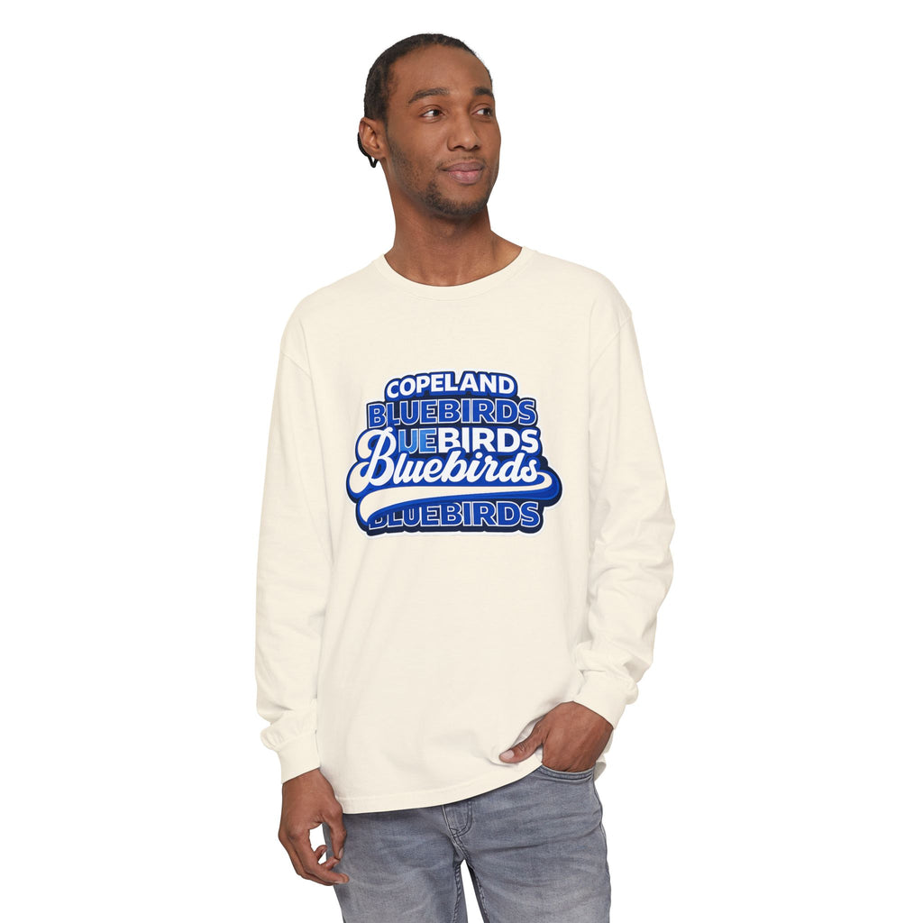 Bluebirds Crew Long Sleeve T‑Shirt — Retro Layered School Spirit Design
