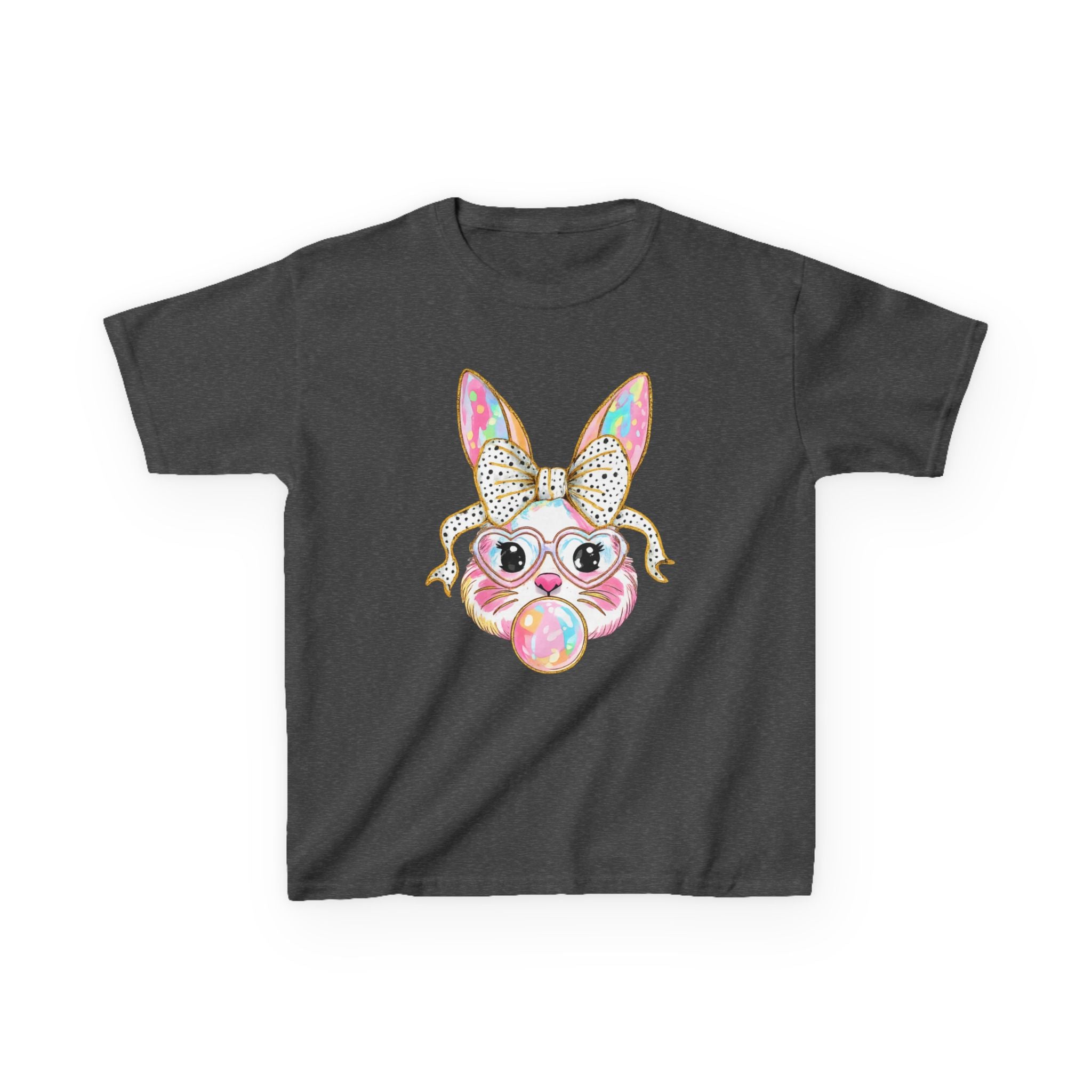 Kids Bunny Bubblegum Tee — Cute Bunny with Bow & Glasses Kids T-Shirt