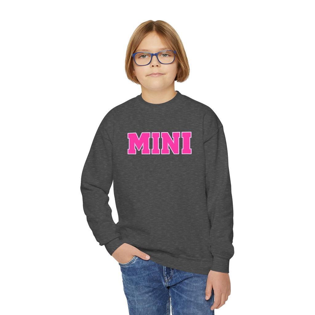 MINI Youth Crewneck Sweatshirt — Pink Chunky Lettering Kids Pullover