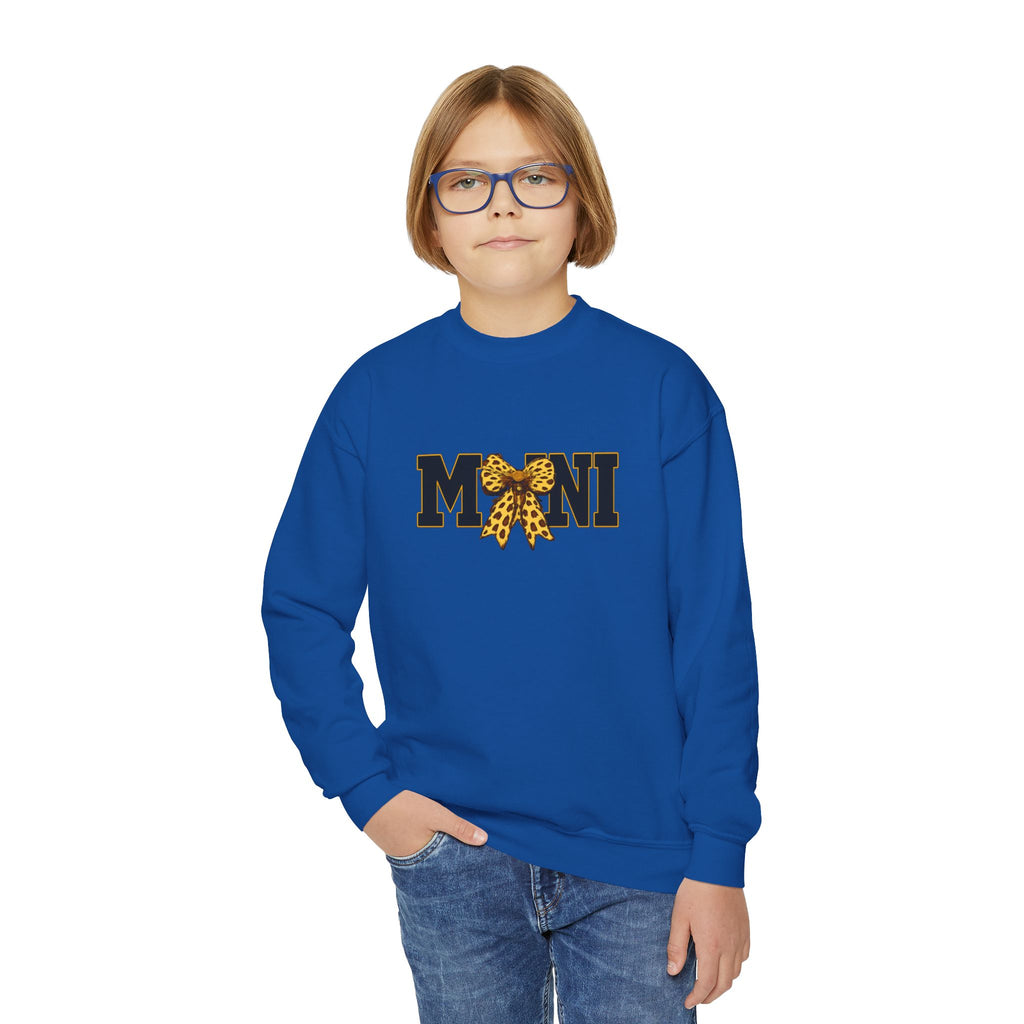 Youth 'Mini' Crewneck Sweatshirt — Leopard Bow Graphic