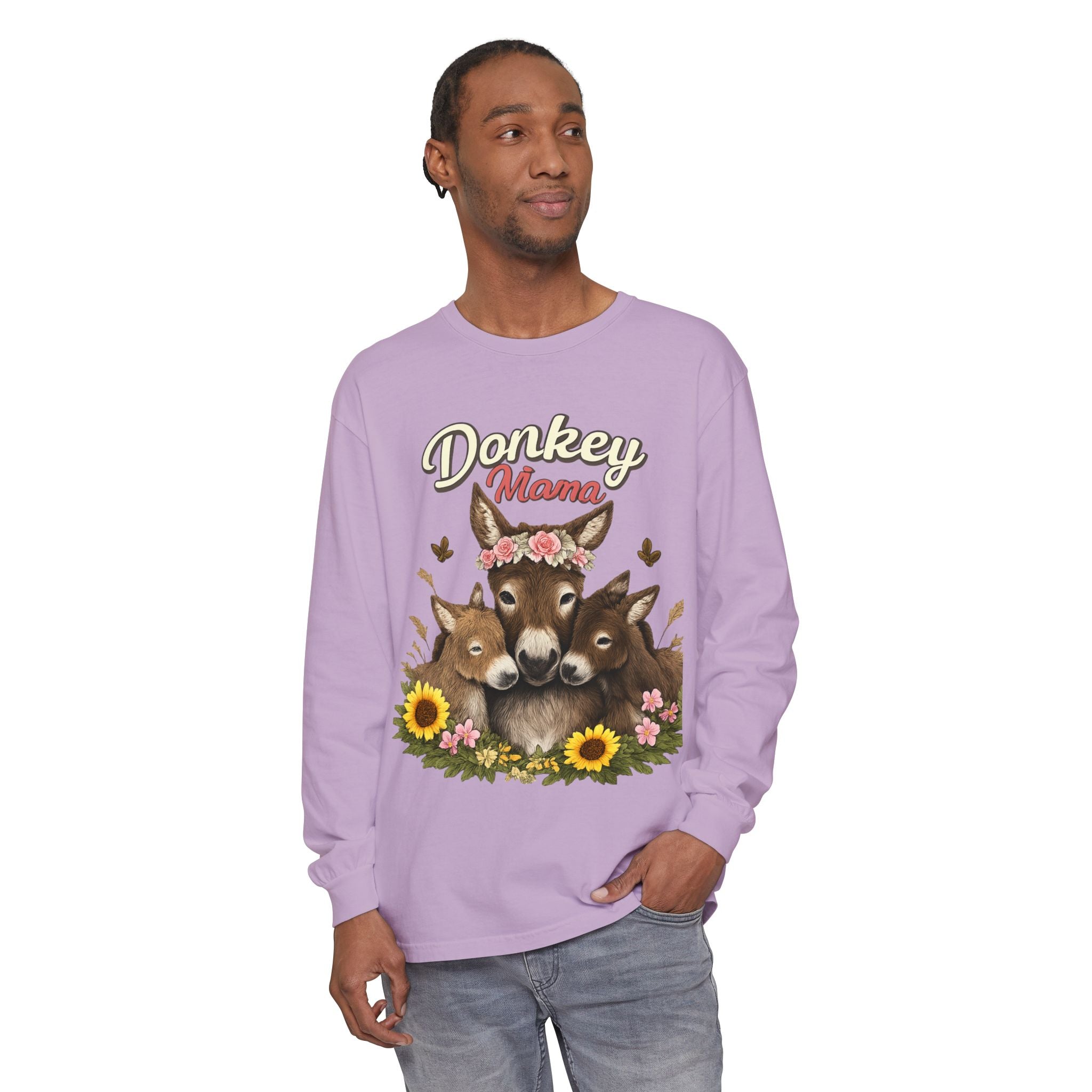 Donkey Mama Long Sleeve Tee — Floral Donkey Mom Shirt for Animal Lovers