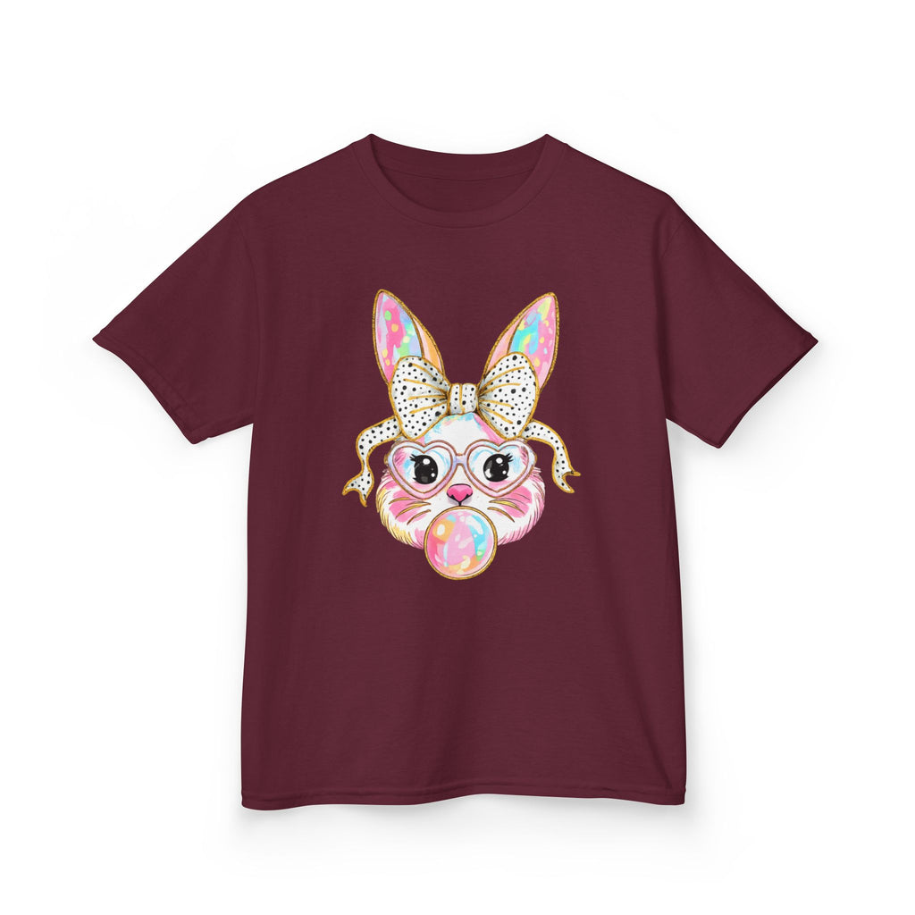 Kids Bunny Bubblegum Tee — Cute Bunny with Bow & Glasses Kids T-Shirt