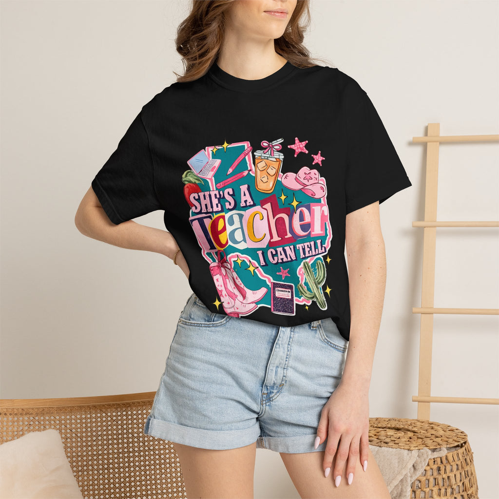 She's A Teacher I Can Tell T-Shirt — Cute Colorful Teacher Gift Tee