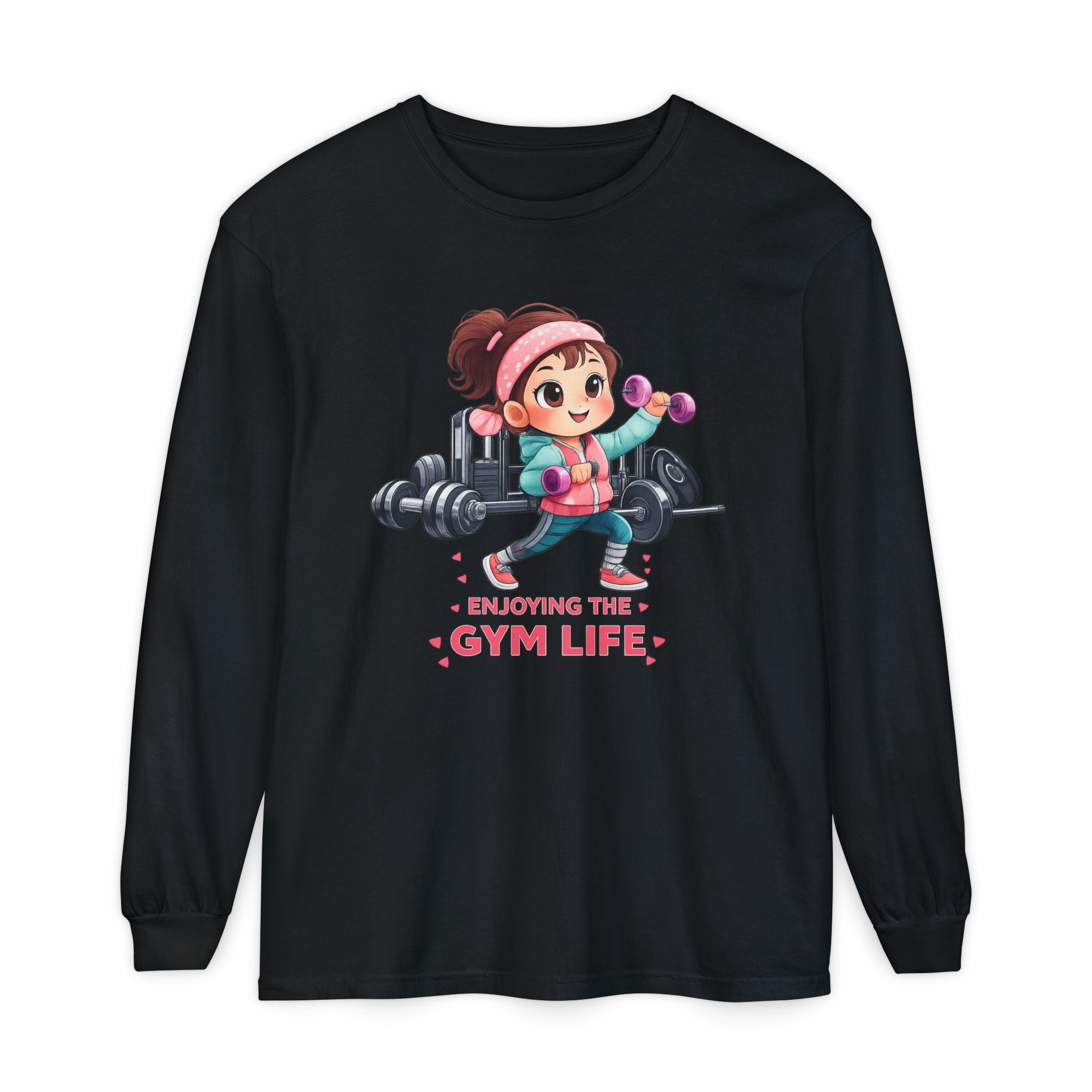 Gym Life Long Sleeve Tee — Cute Girl Weightlifting Fitness Shirt