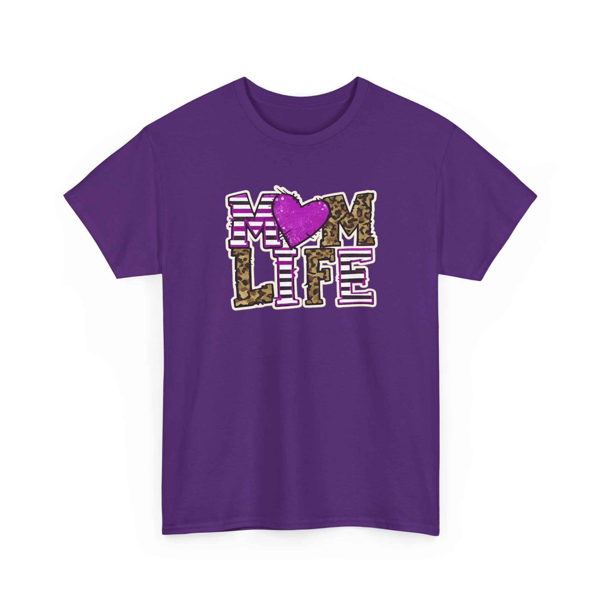 Mom Life T-Shirt — Leopard & Pink Heart Graphic Tee for Moms (Mother's Day Gift)