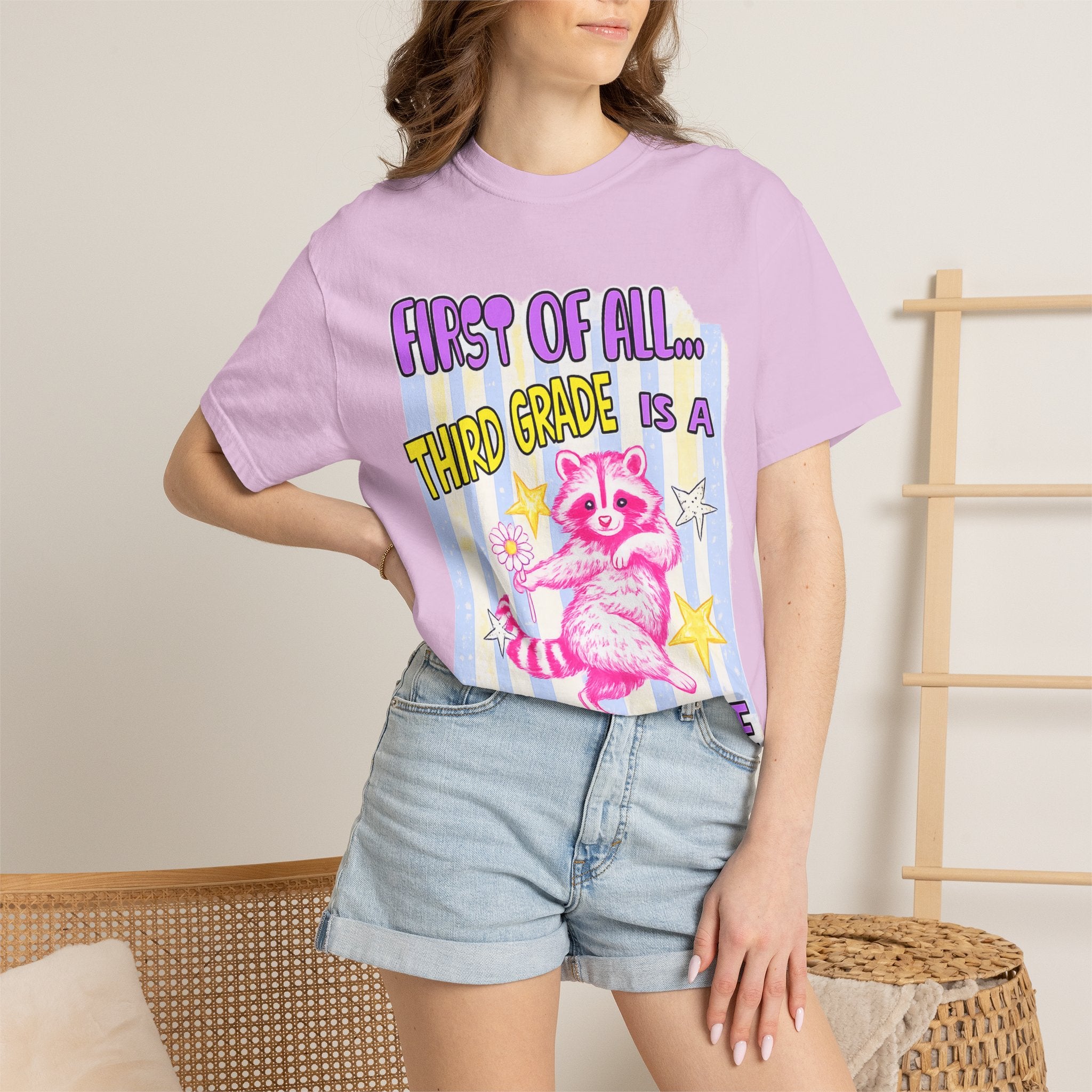 Third Grade Is a Whole Vibe T-Shirt — Cute Pink Raccoon Back-to-School Tee