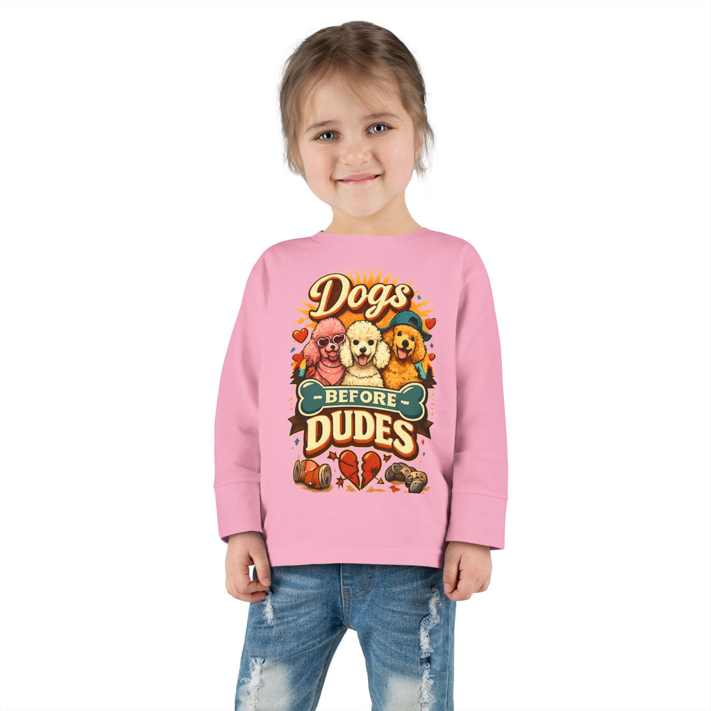 Toddler Tee - "Dogs Before Dudes" Cute Puppy Graphic Long Sleeve