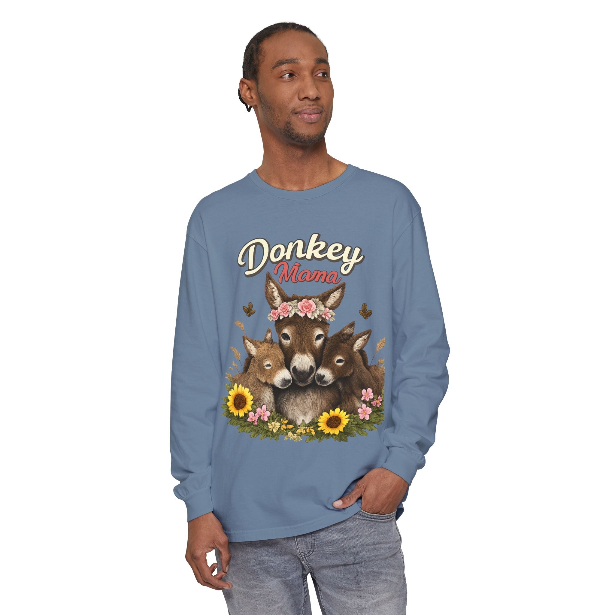 Donkey Mama Long Sleeve Tee — Floral Donkey Mom Shirt for Animal Lovers