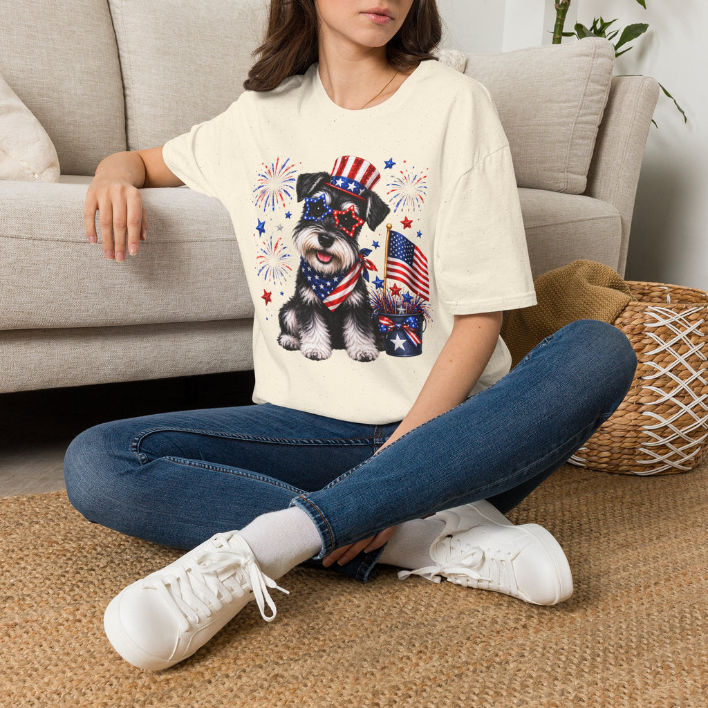 Patriotic Pup T‑Shirt — American Flag Dog with Fireworks (Fourth of July)