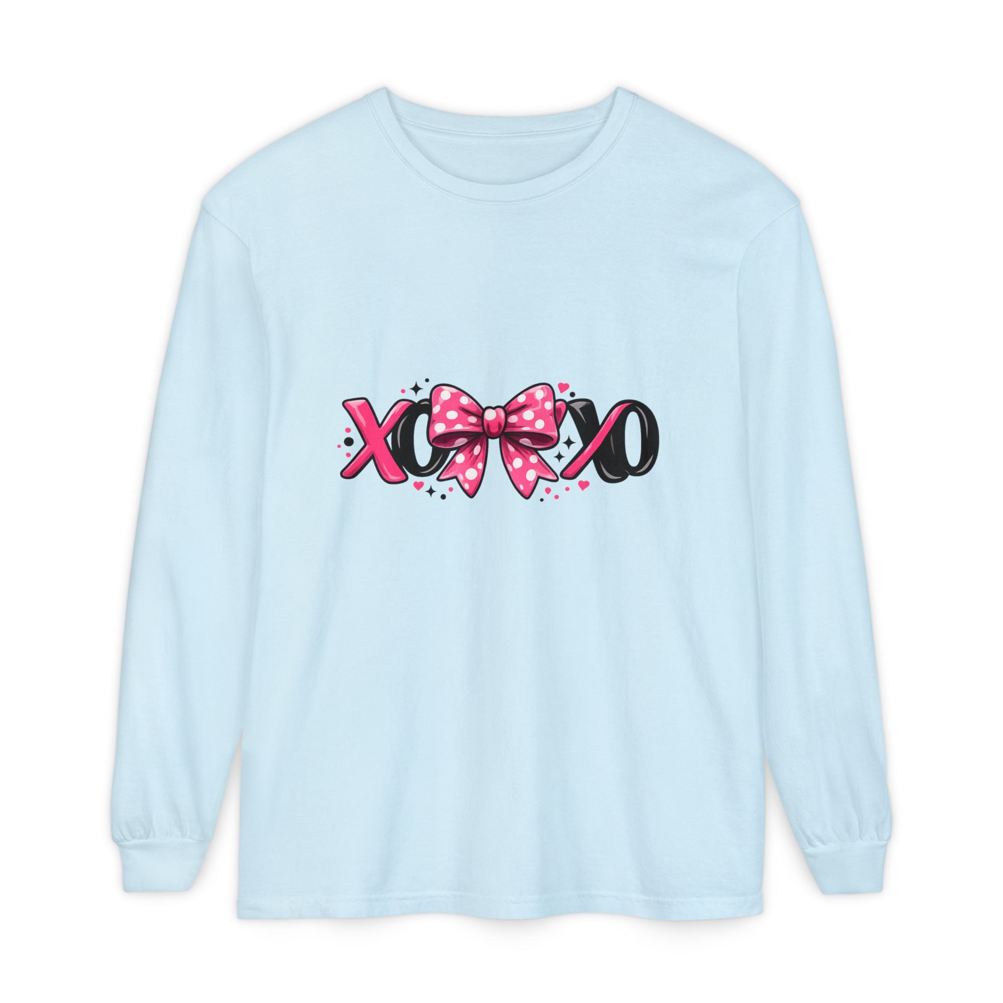 Hugs & Kisses (XOXO) Long Sleeve Tee — Pink Bow Valentine Shirt