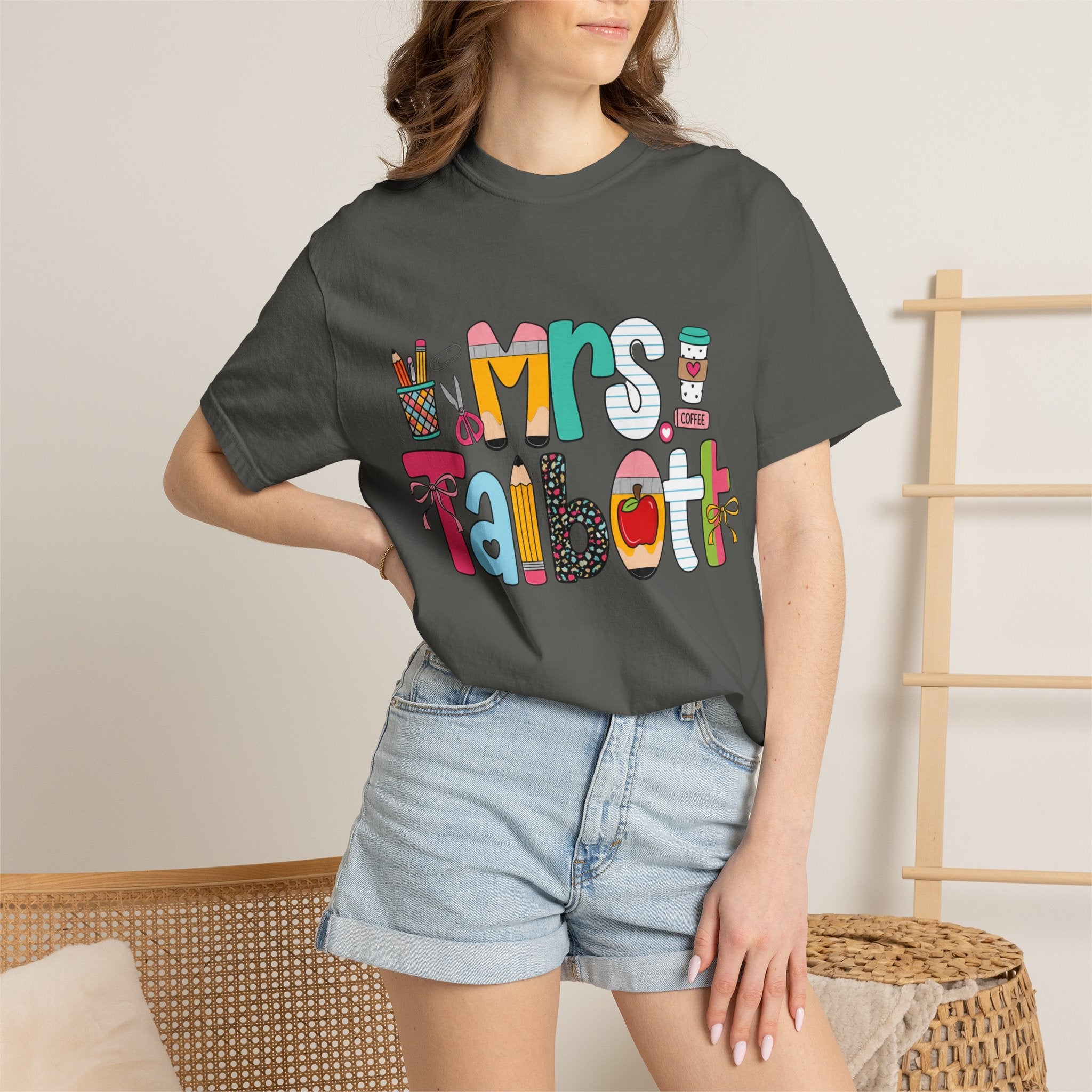 Teacher Name T‑Shirt — "Mrs. Talbott" Cute Classroom Doodle Design
