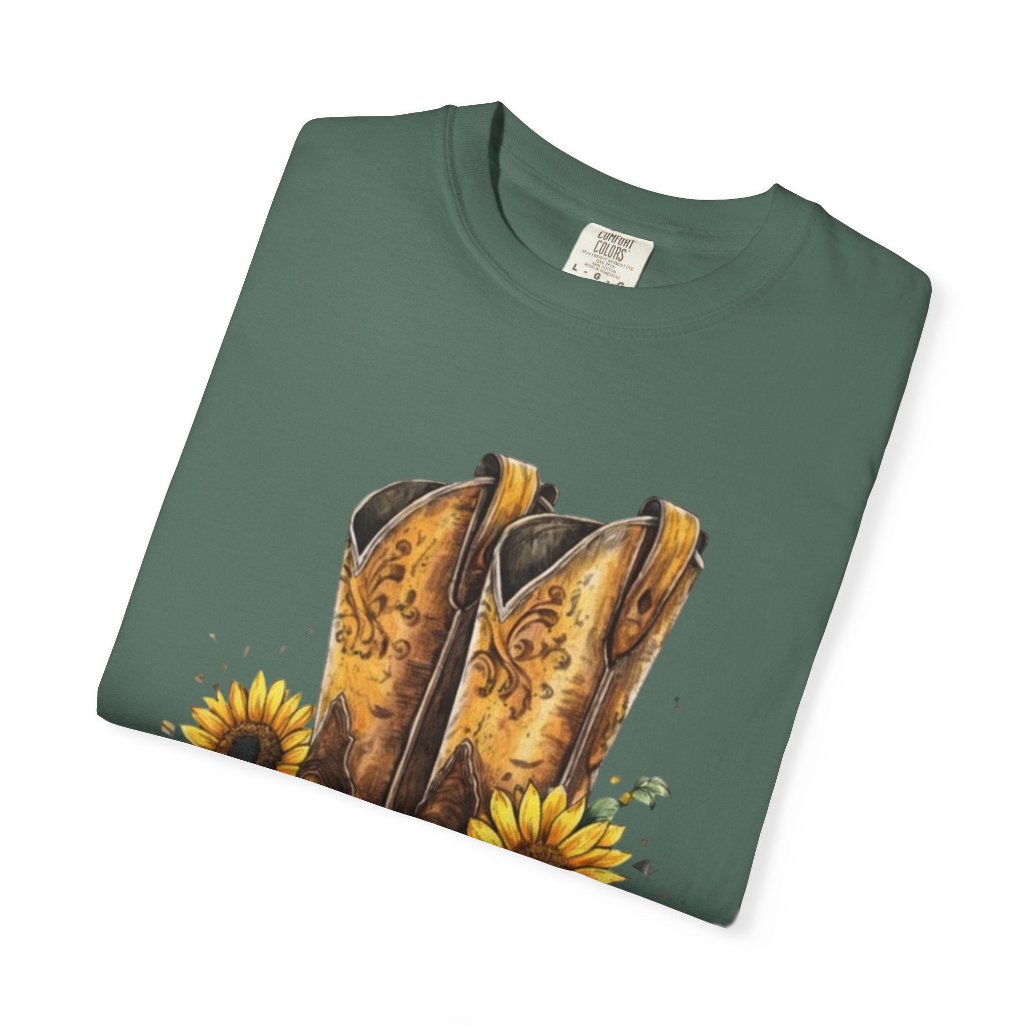 Cowgirl Boots & Sunflowers T-Shirt — Western Floral Graphic Tee