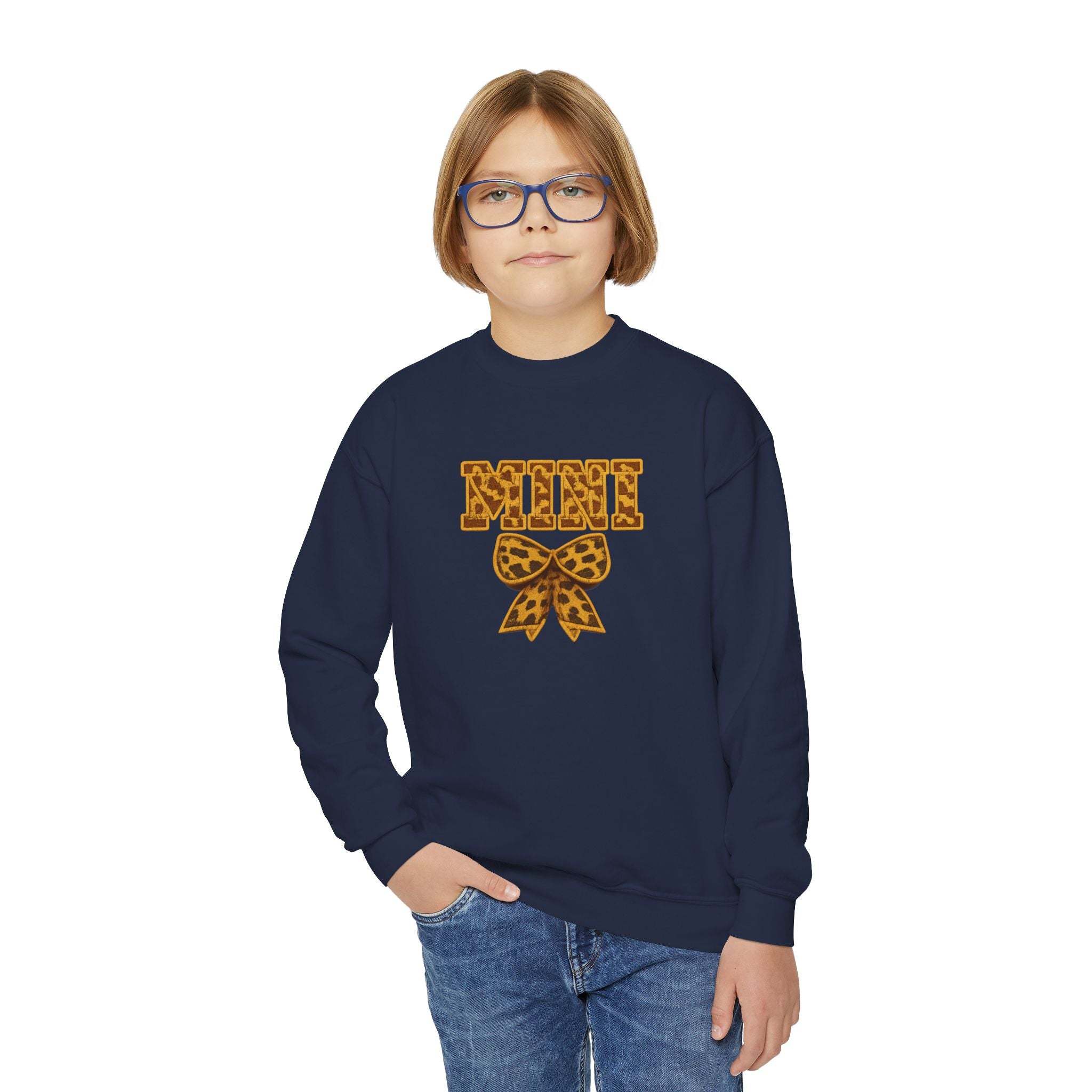 Youth Crewneck Sweatshirt - Leopard 'Mimi' Graphic with Bow