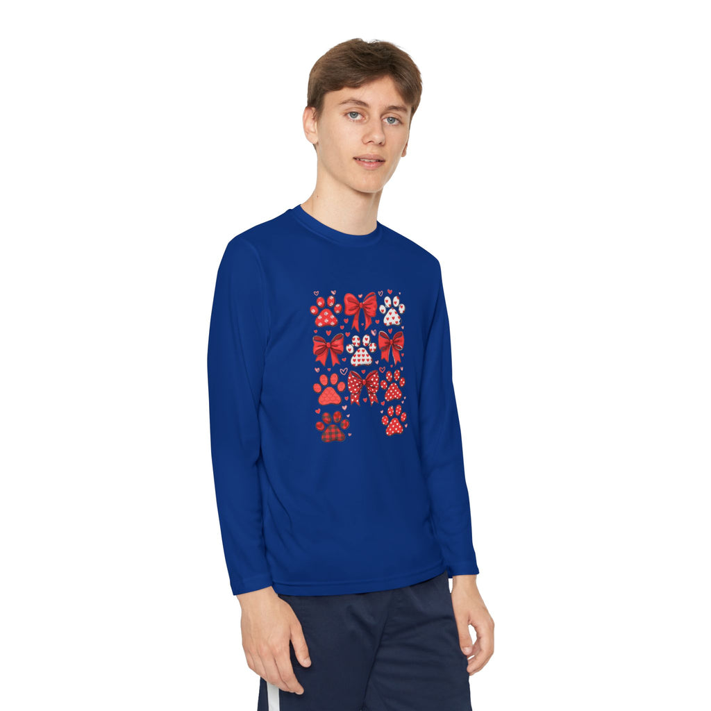 Youth Long Sleeve Tee - Red Paw & Bow Valentine Animal Print