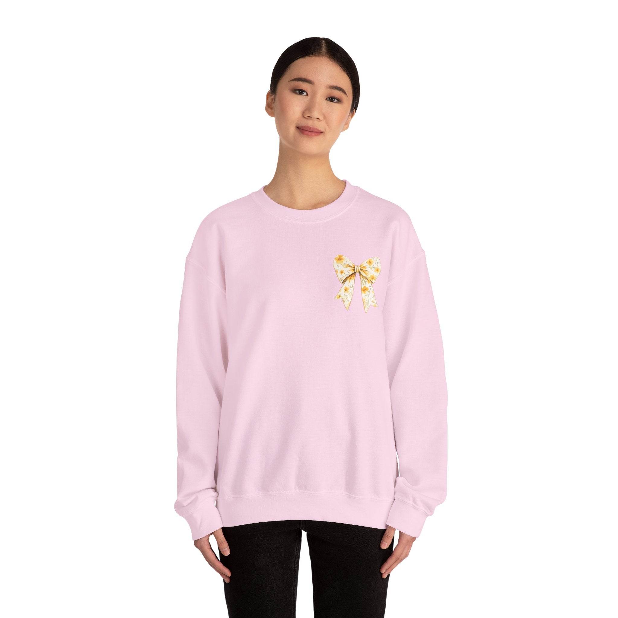 Crewneck Sweatshirt — “God Says You Are” Inspirational Bow Graphic