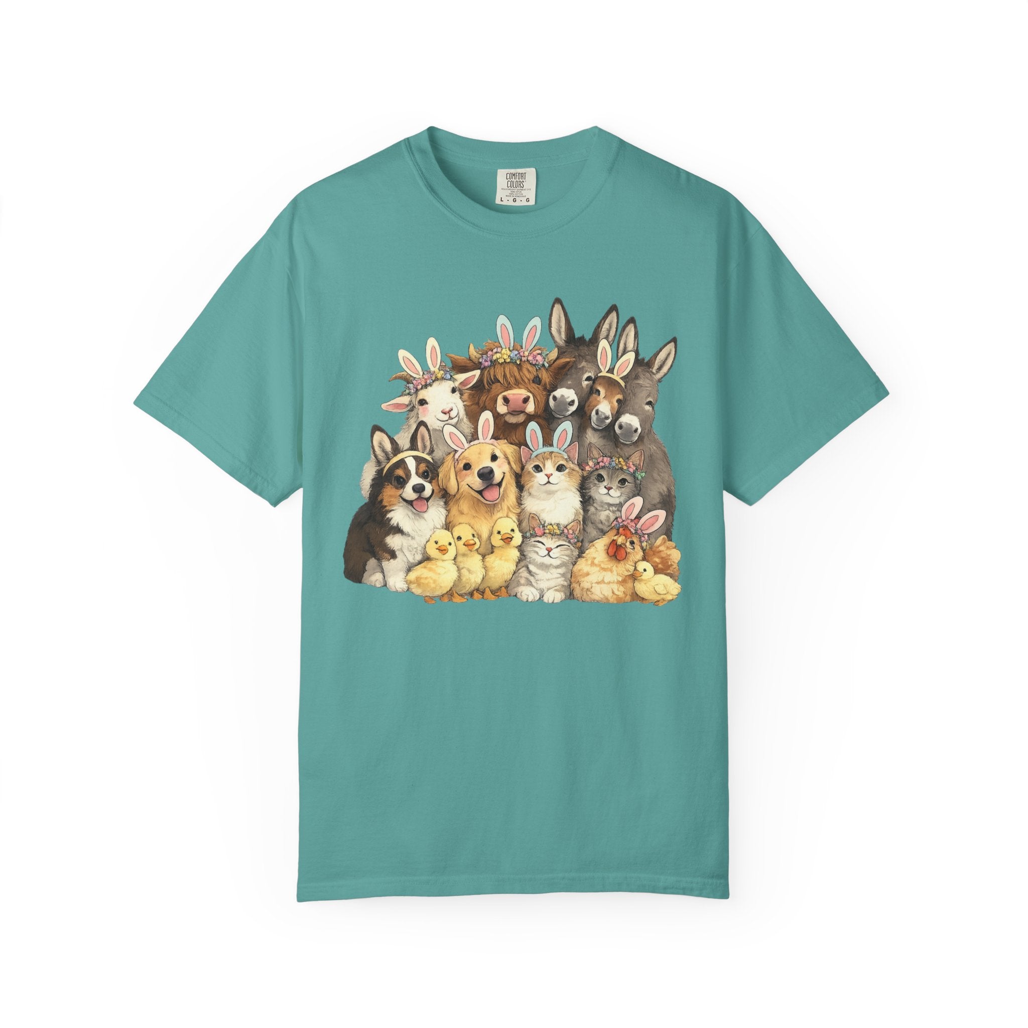 Farm Friends Crew T-Shirt — Cute Bunny, Chick, Donkey & Dog Animal Portrait Tee