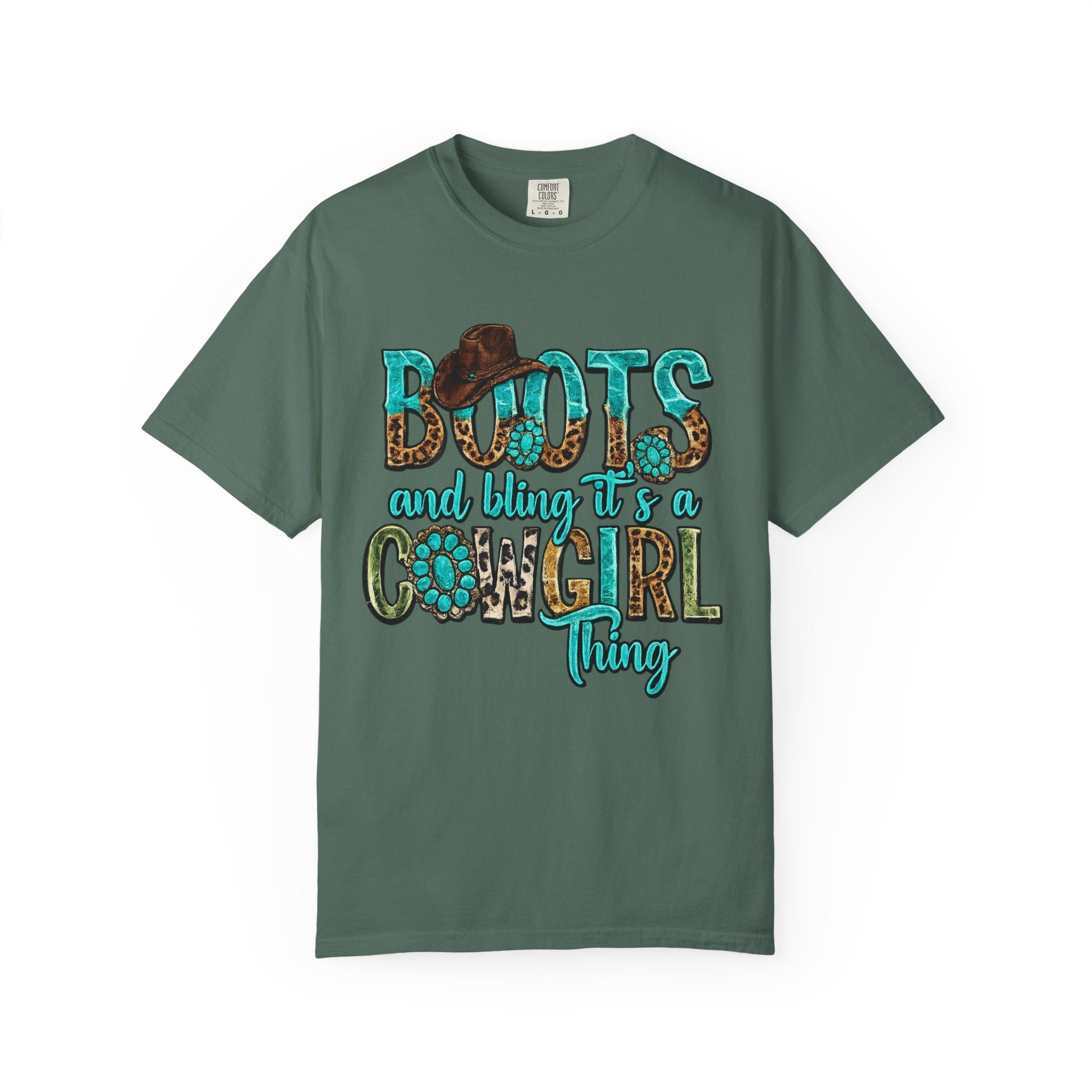 Cowgirl Boots Graphic T-Shirt — "Boots and Bling It's a Cowgirl Thing"