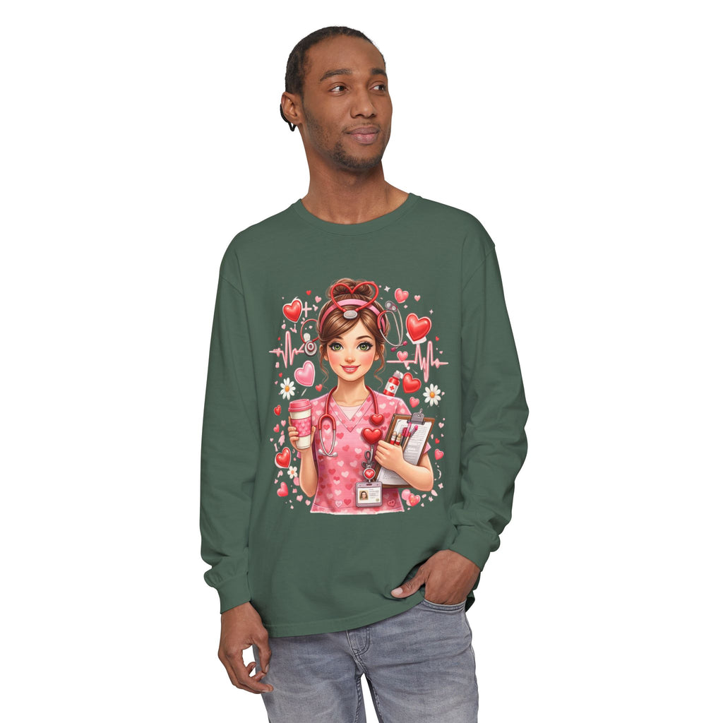 Nurse Love Long Sleeve T-Shirt — Cute Heartbeat Healthcare Graphic