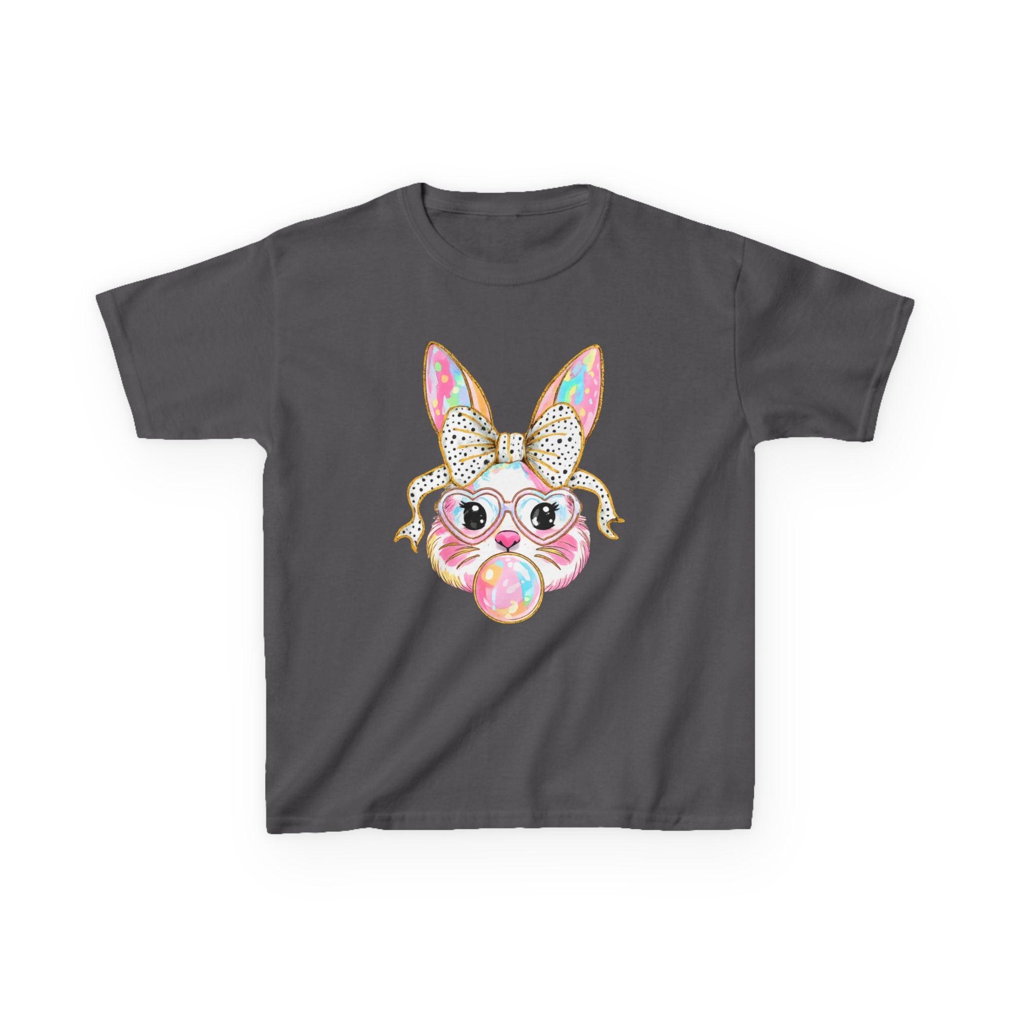 Kids Bunny Bubblegum Tee — Cute Bunny with Bow & Glasses Kids T-Shirt