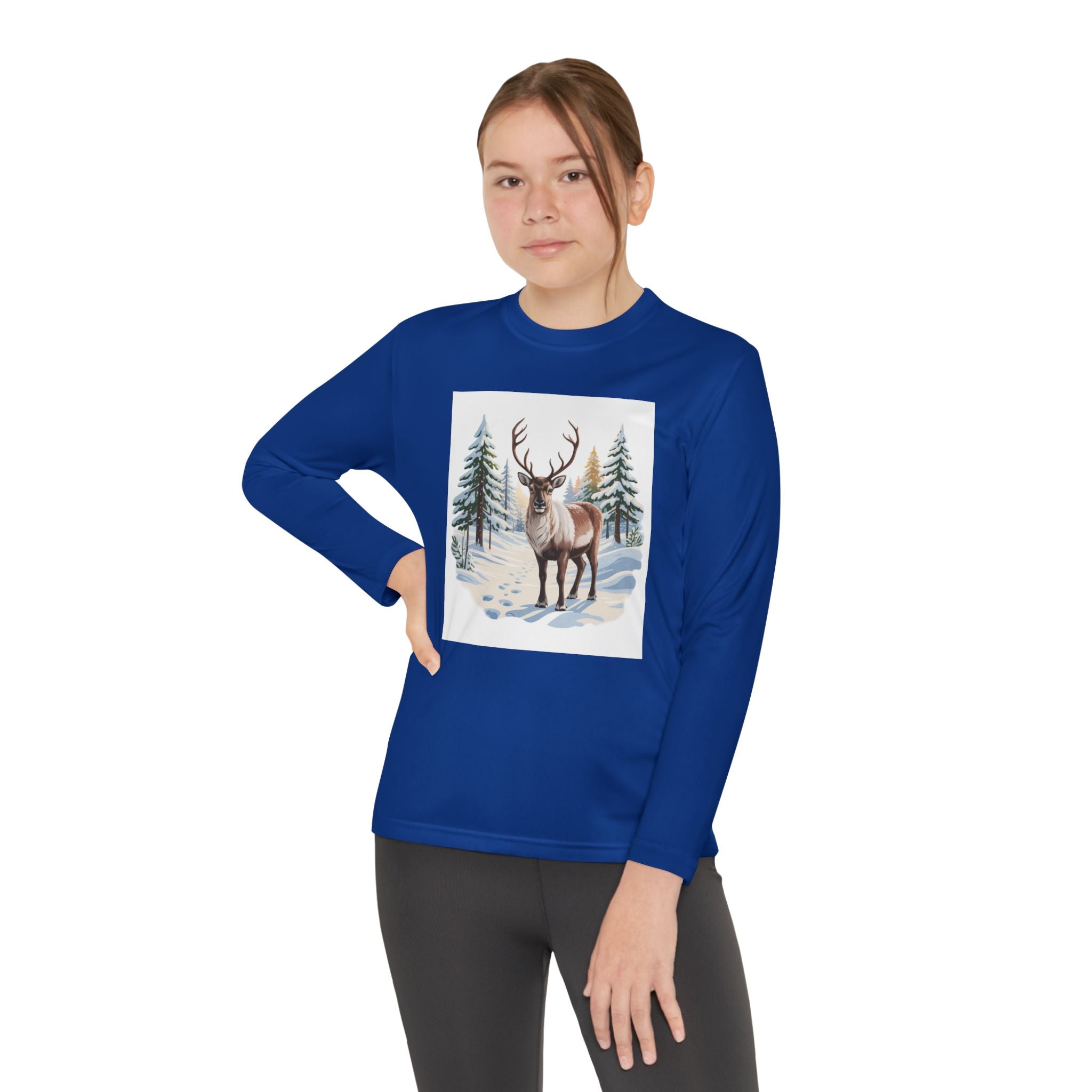 Youth Long Sleeve Tee — Winter Deer Forest Graphic