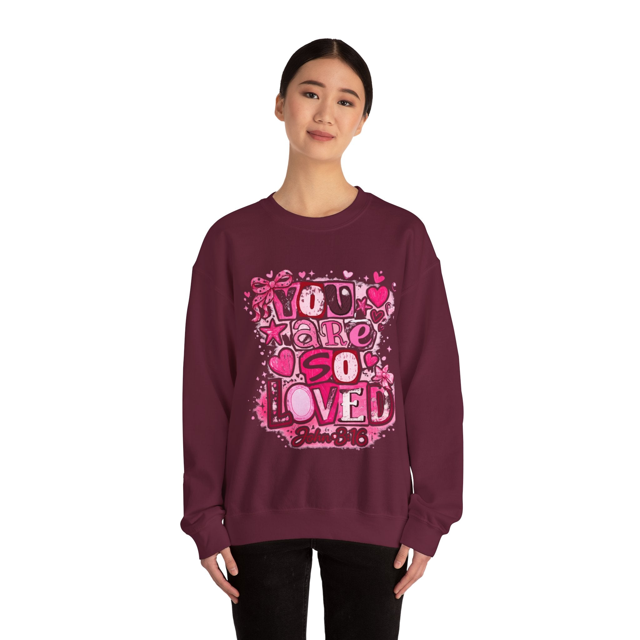 Crewneck Sweatshirt — "You Are So Loved" Christian Heart Design (John 3:16)