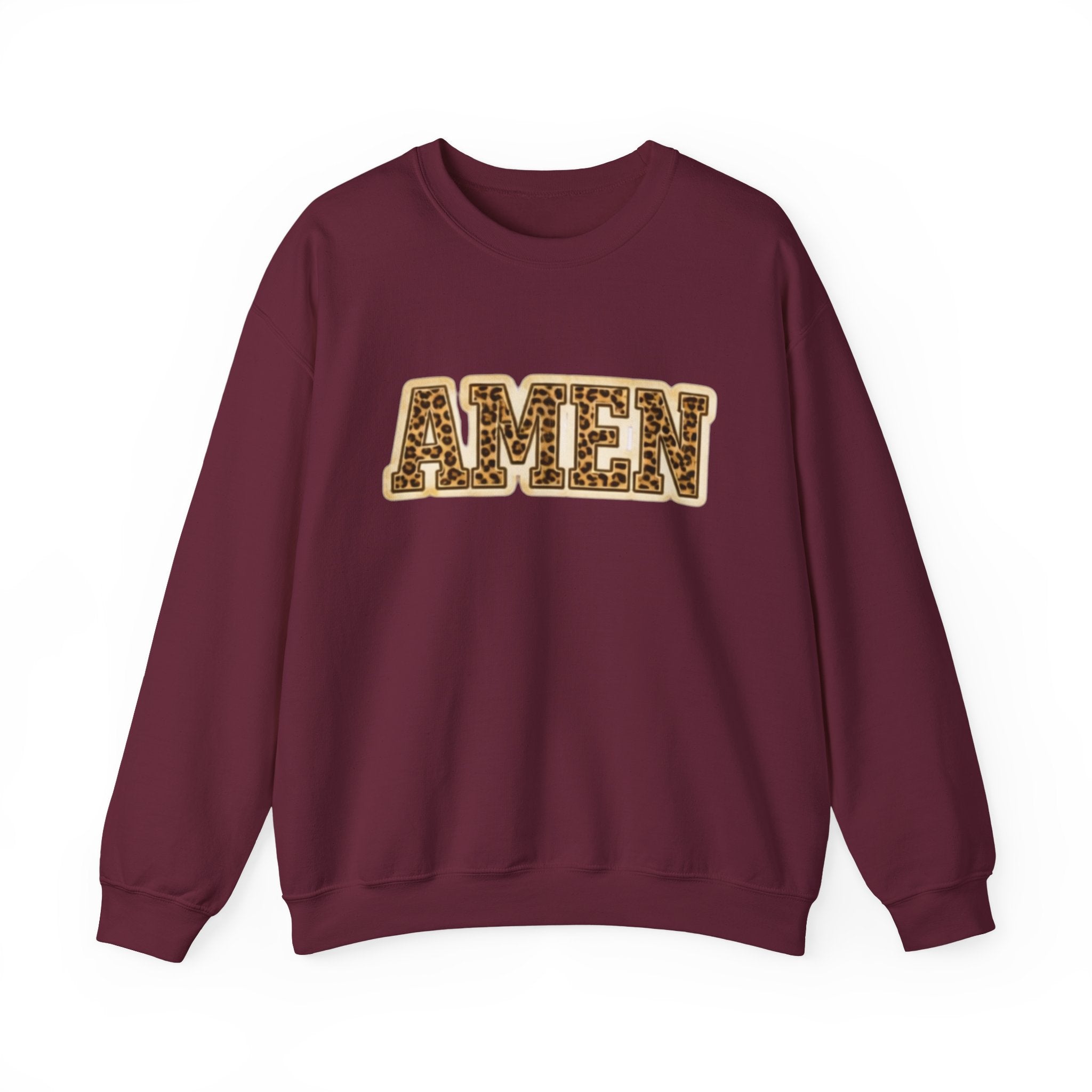 Crewneck Sweatshirt — 'AMEN' Leopard-Print Graphic