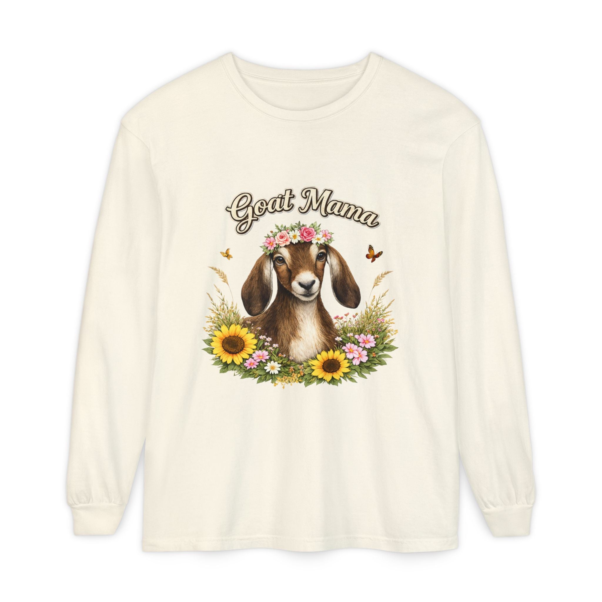 Goat Mama Long Sleeve Shirt — Floral Goat Mom Tee