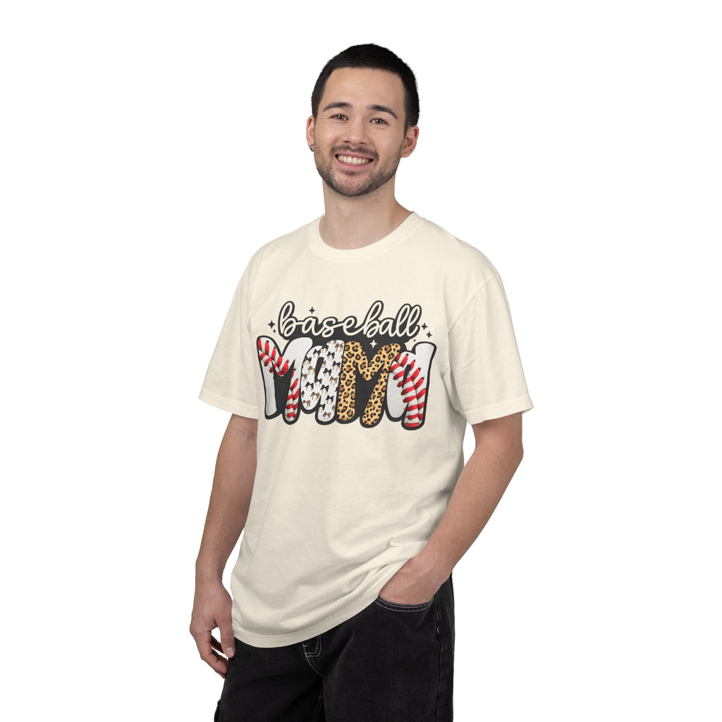 Baseball Mom T-Shirt — Leopard & Stitch Pattern Sports Tee
