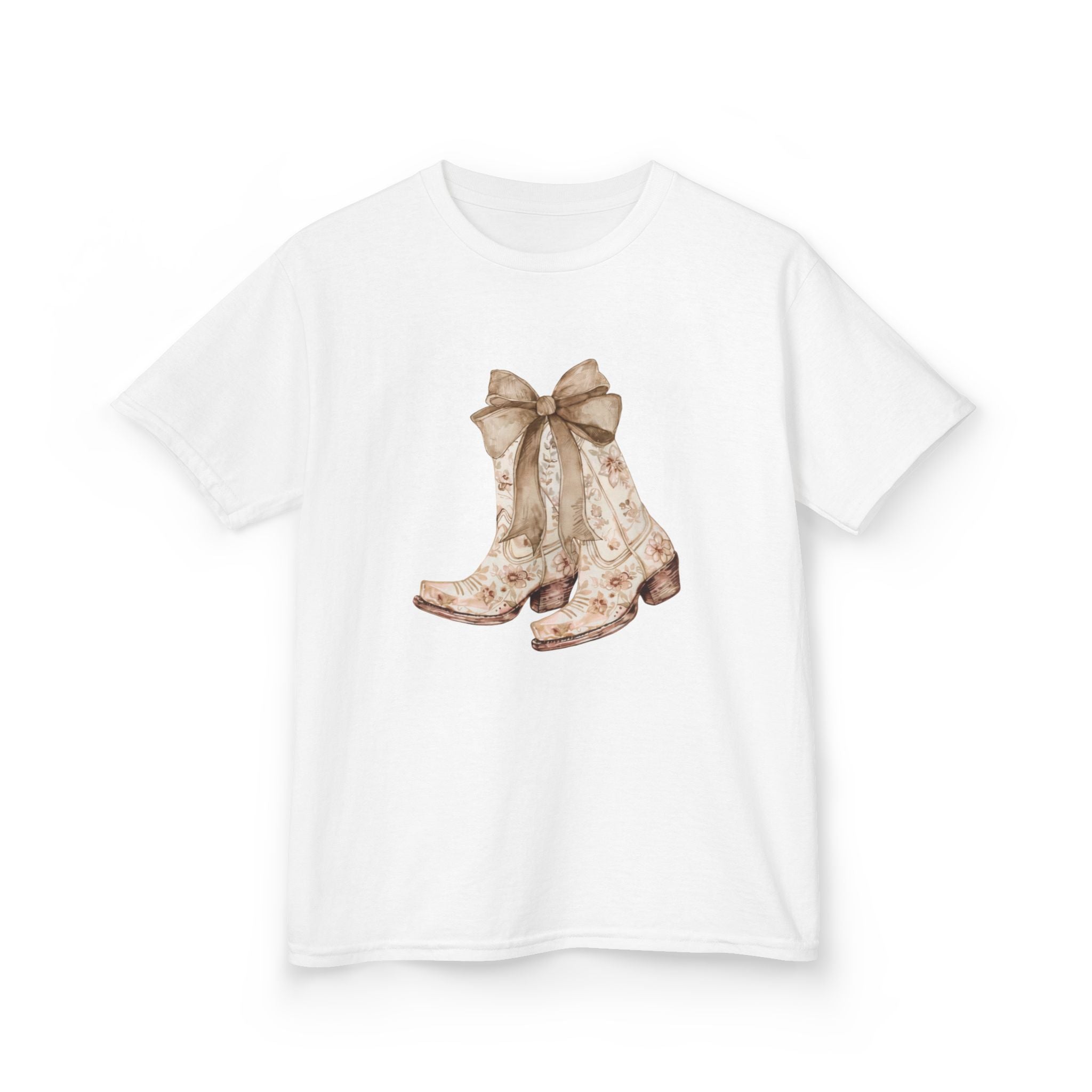 Kids Tee — Vintage Floral Cowboy Boots with Ribbon