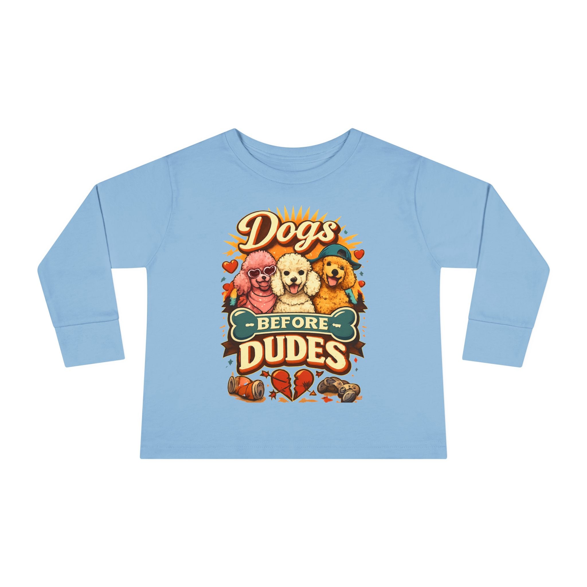 Toddler Tee - "Dogs Before Dudes" Cute Puppy Graphic Long Sleeve