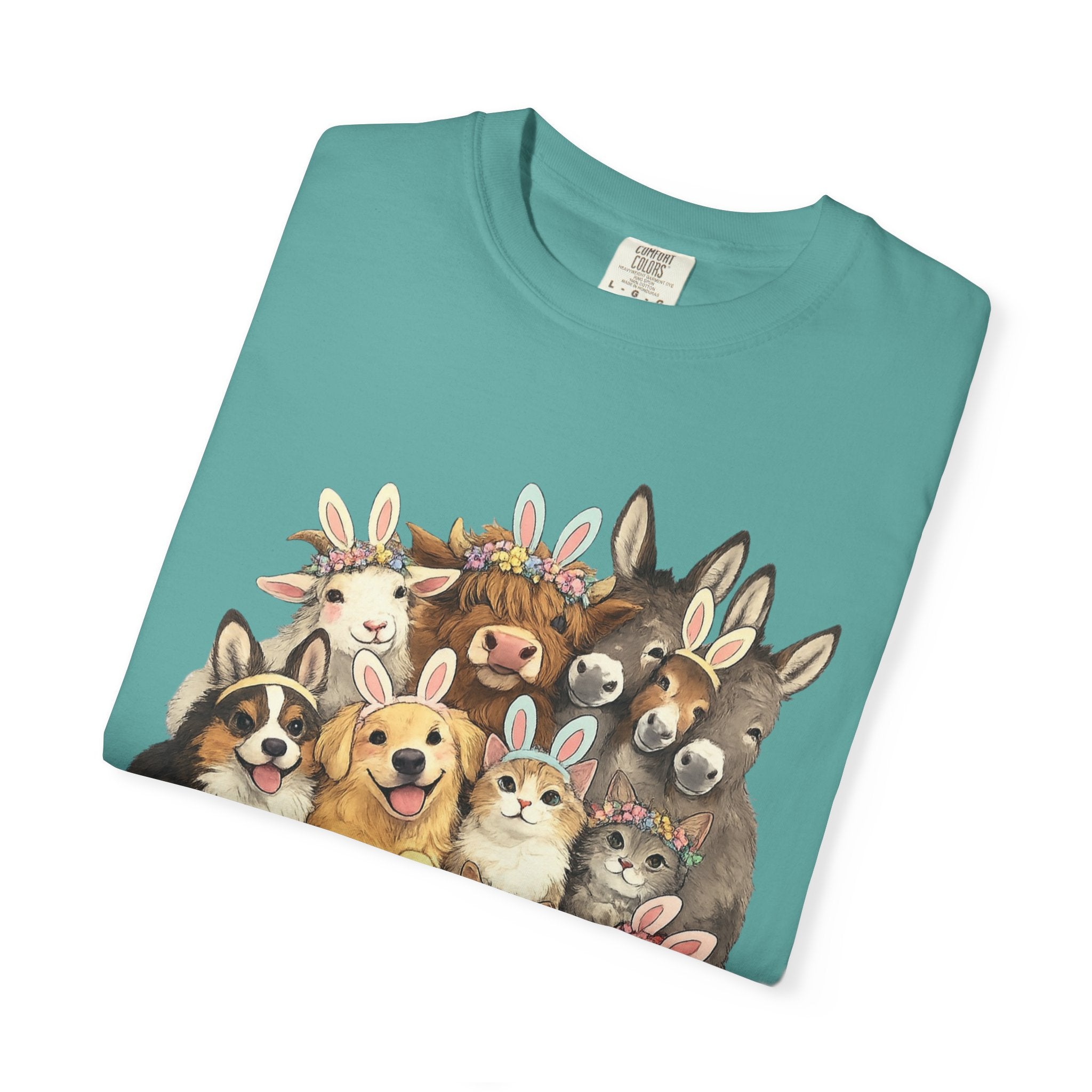 Farm Friends Crew T-Shirt — Cute Bunny, Chick, Donkey & Dog Animal Portrait Tee
