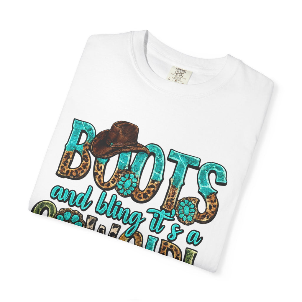 Cowgirl Boots Graphic T-Shirt — "Boots and Bling It's a Cowgirl Thing"