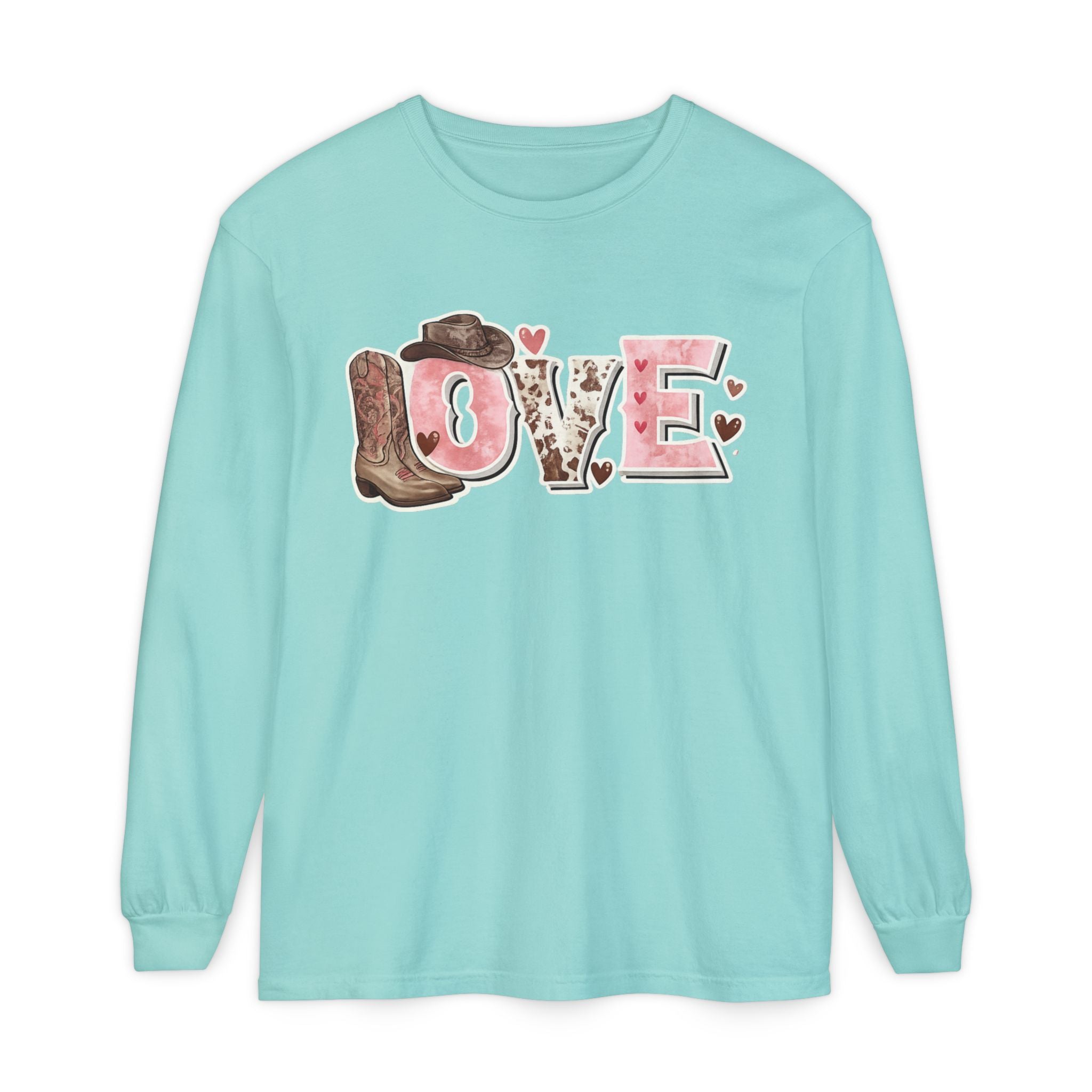 Western 'LOVE' Long Sleeve Tee — Cowgirl Cowboy Heart Graphic