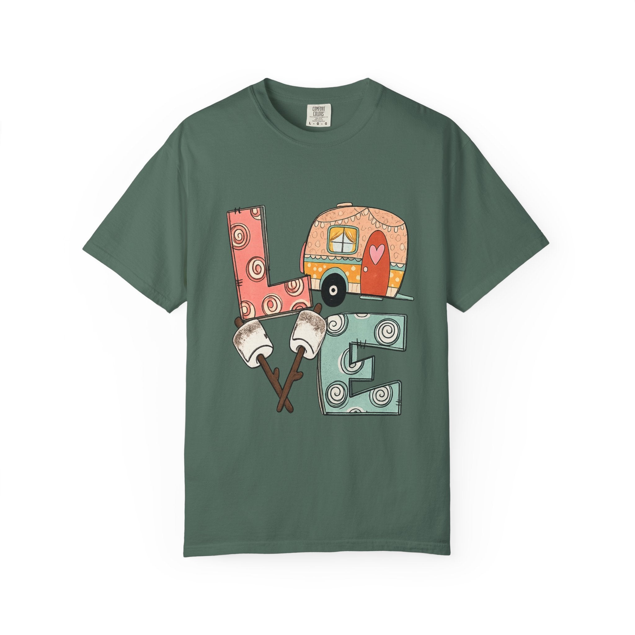 Love Camper T-Shirt — Retro RV & S'mores Graphic Tee for Campers