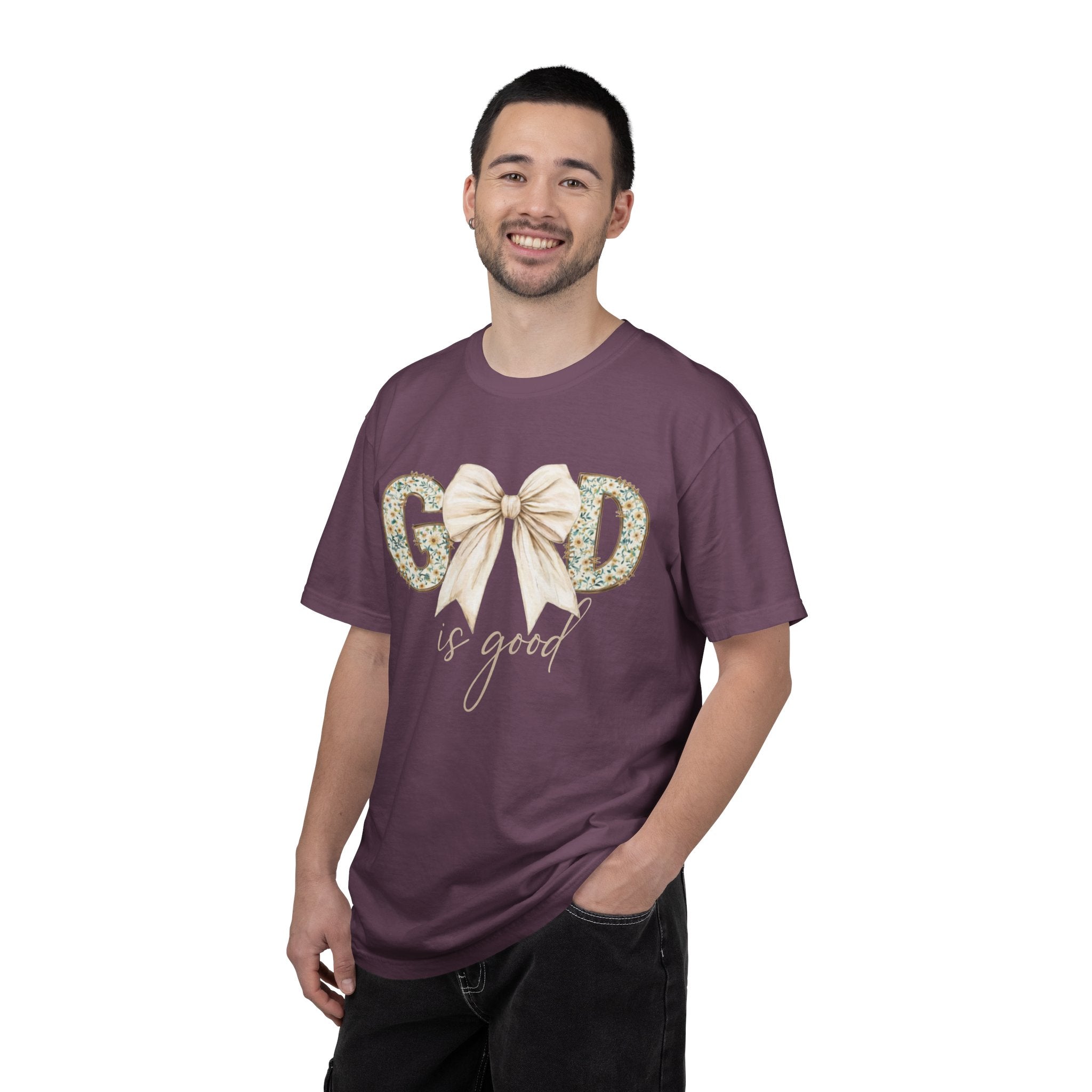T-Shirt — "God Is Good" Floral Bow Christian Tee