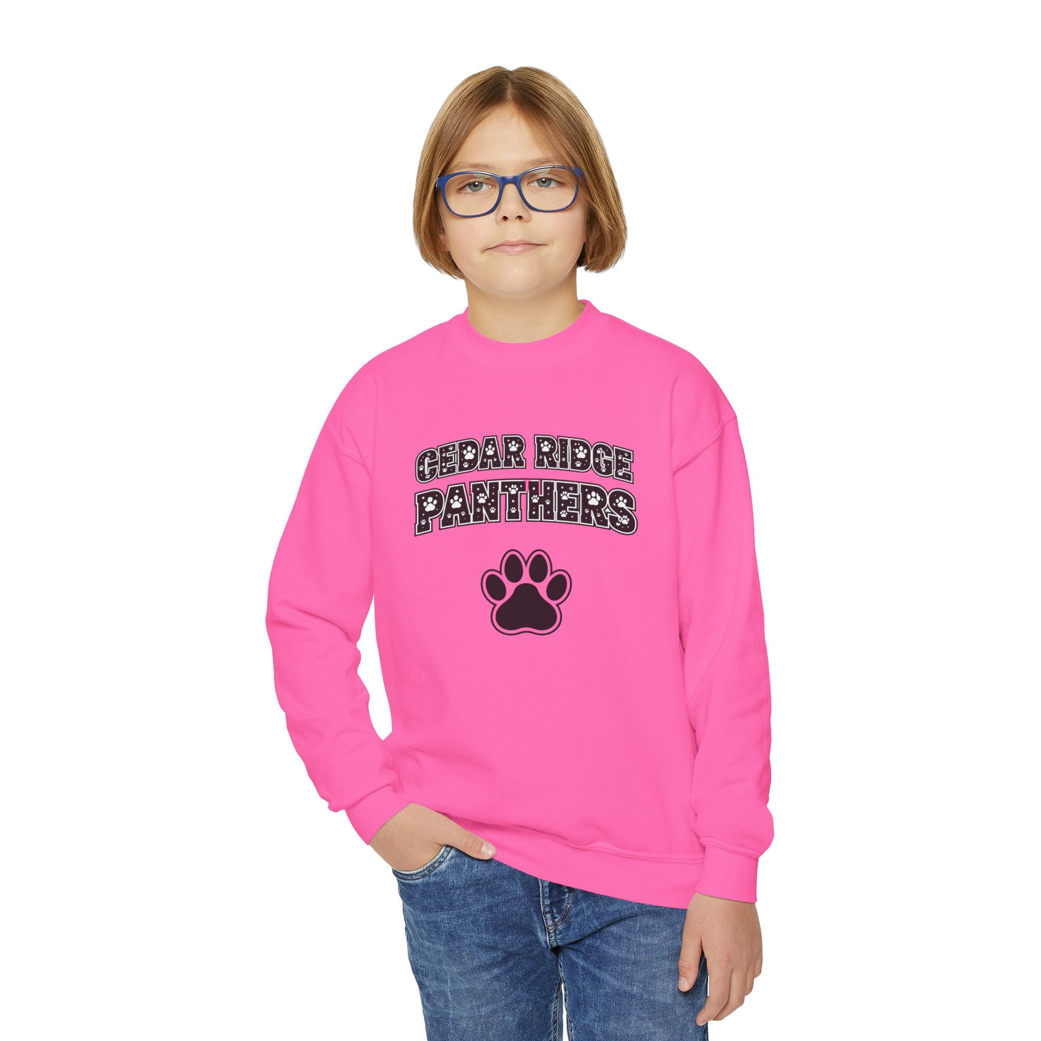 Youth Crewneck Sweatshirt — Cedar Ridge Panthers Paw Logo
