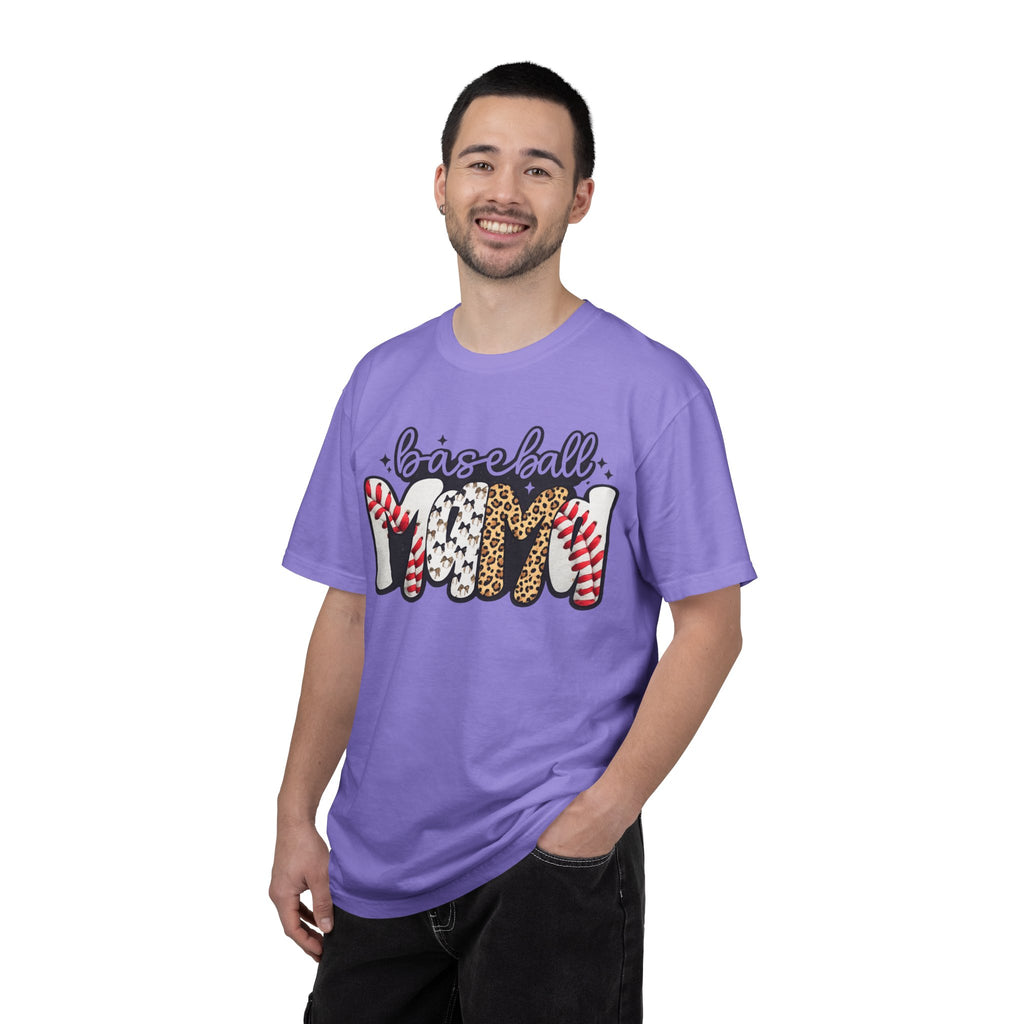 Baseball Mom T-Shirt — Leopard & Stitch Pattern Sports Tee