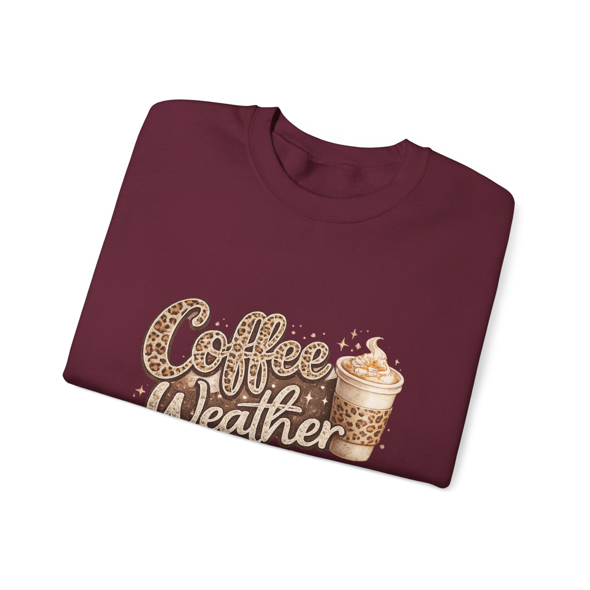 Coffee Weather Sweatshirt – Cozy Leopard Print Coffee Cup Crewneck