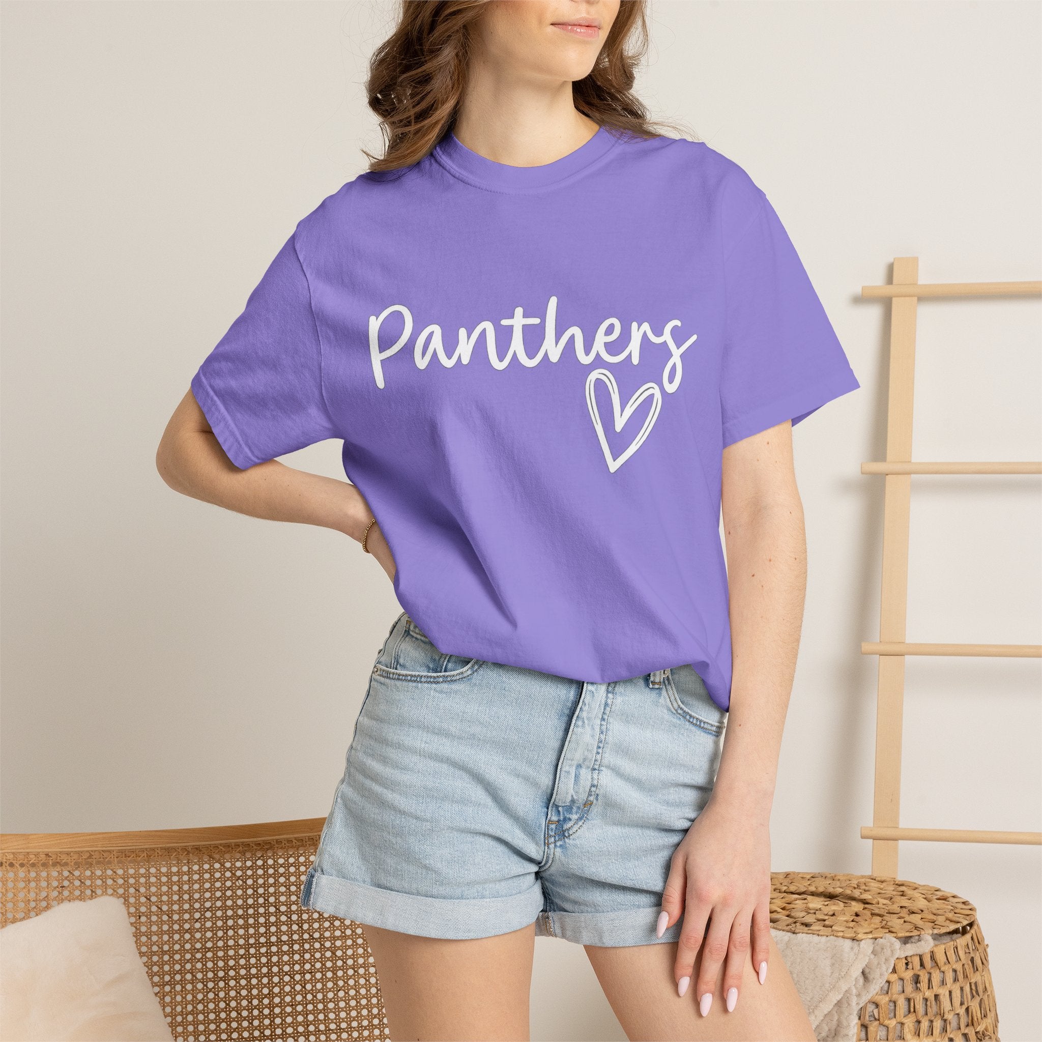 Panthers Heart T-Shirt — Cute Script School Spirit Tee