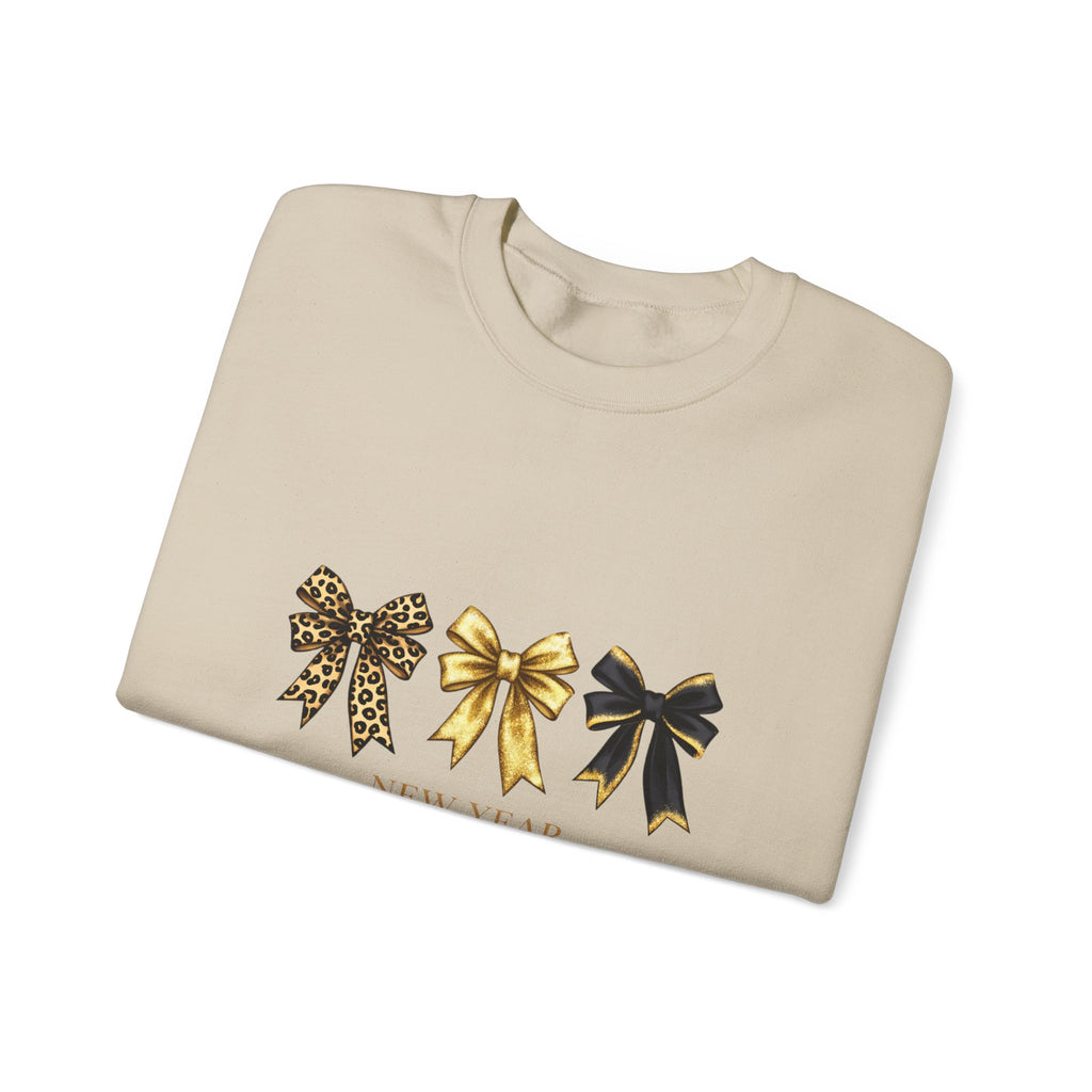 New Year Bows Crewneck Sweatshirt — “New Year New Beginnings” Glitter Bow Design